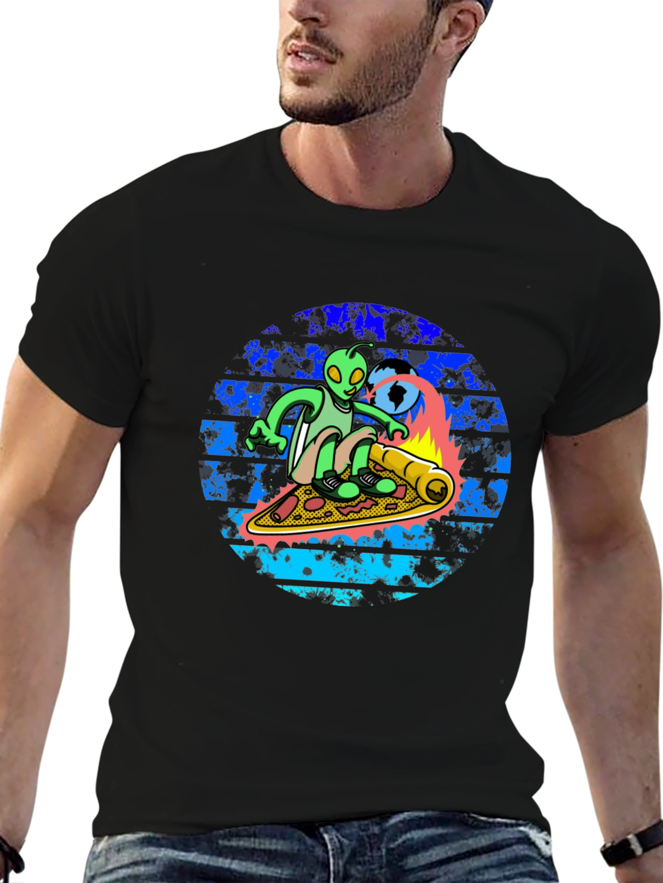 Alien Pizza Surf T-Shirt - Unique Graphic Tee