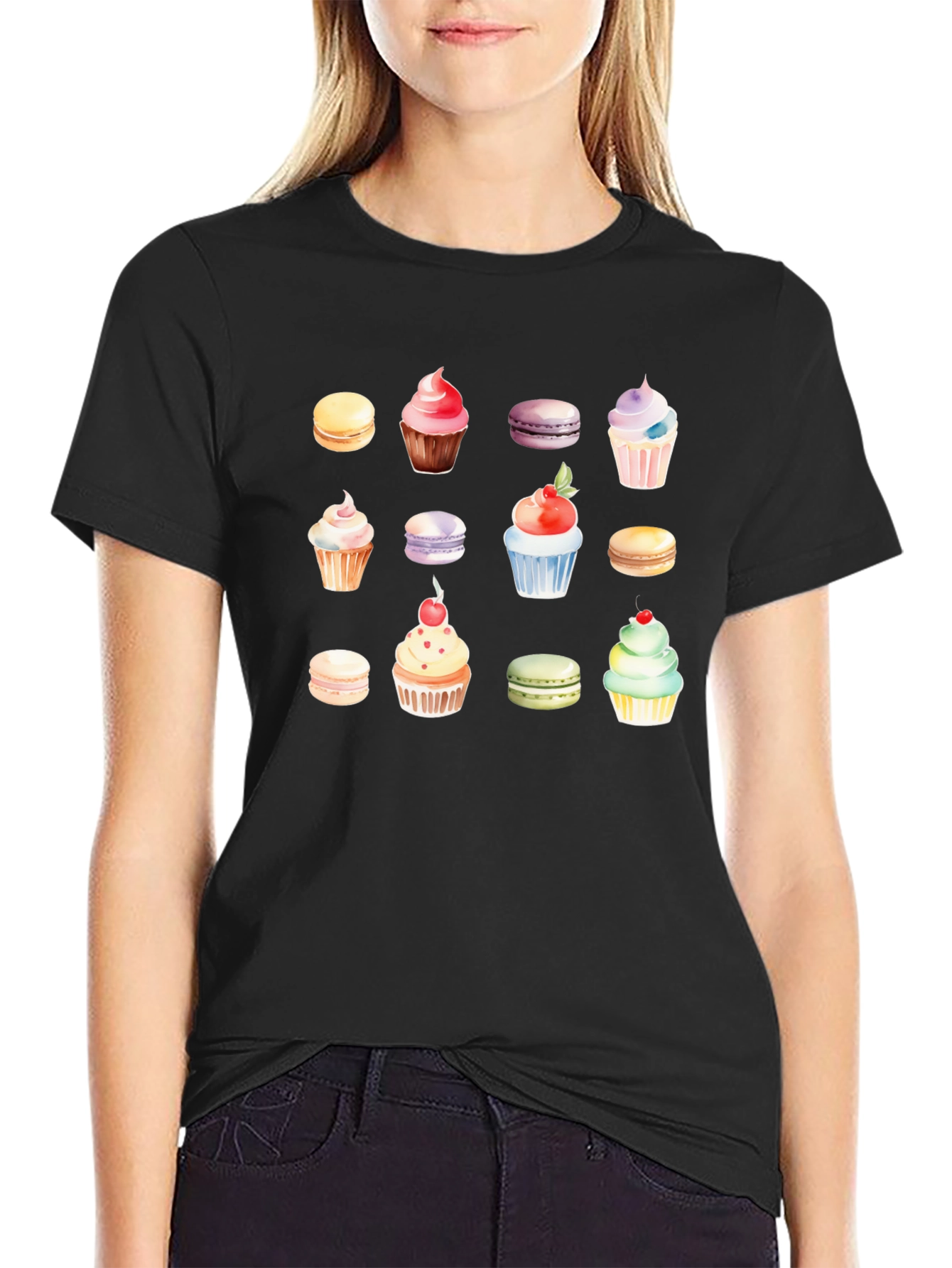 Sweet Treat Tee: Cupcake & Macaron Graphic T-Shirt