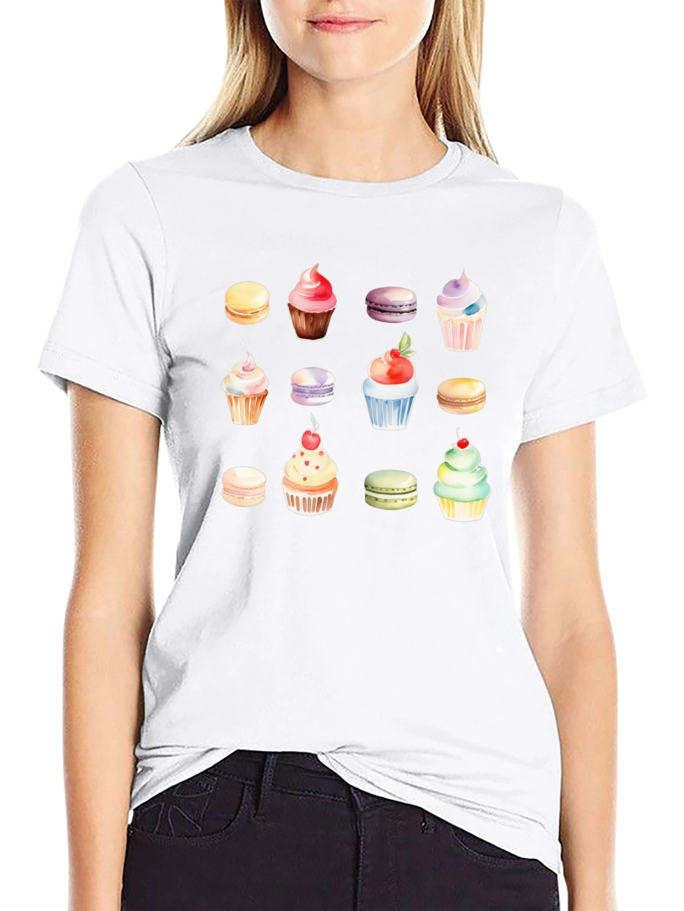 Sweet Treat Tee: Cupcake & Macaron Graphic T-Shirt