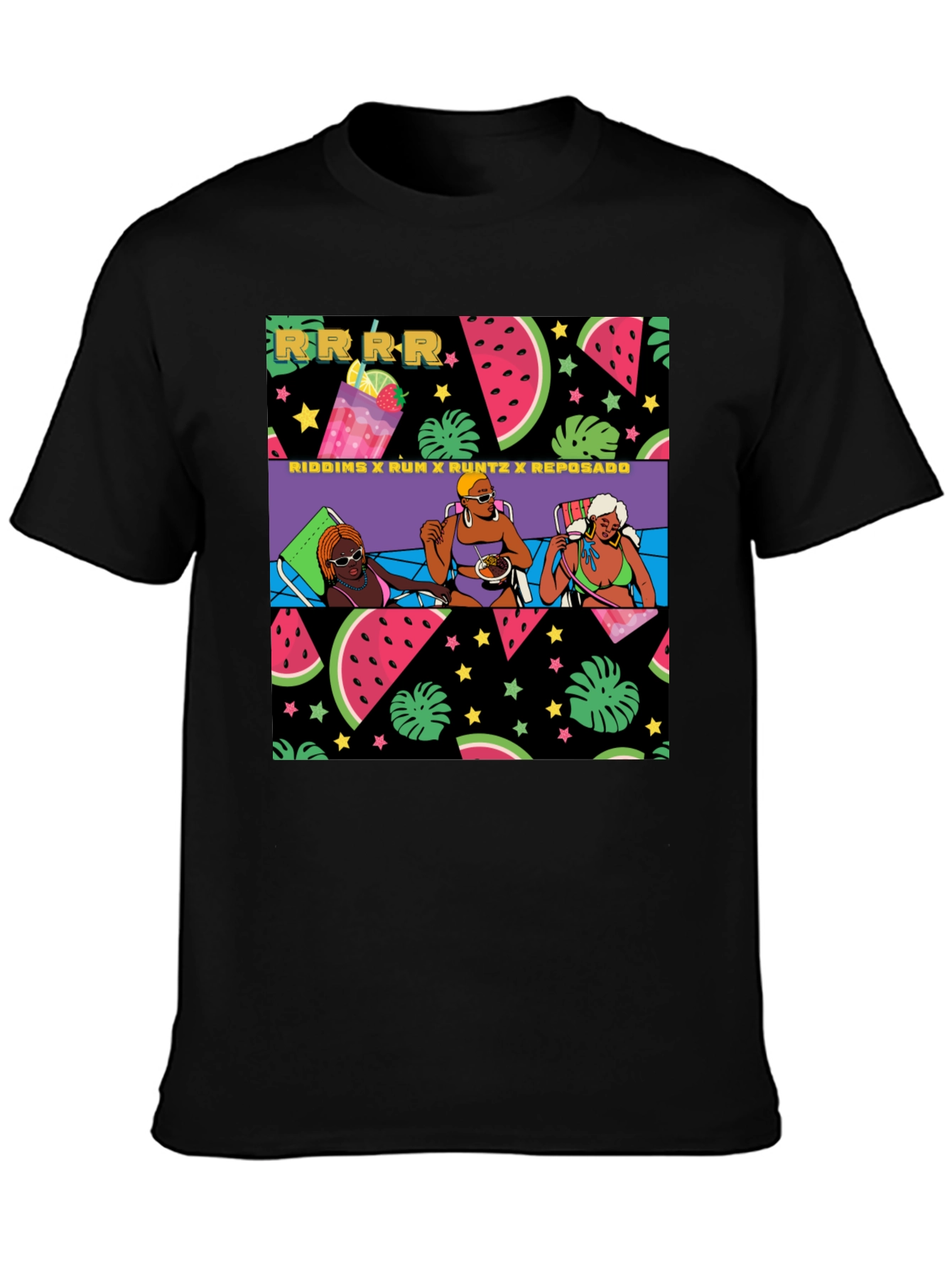 Summer Fun Graphic Print Black T-Shirt