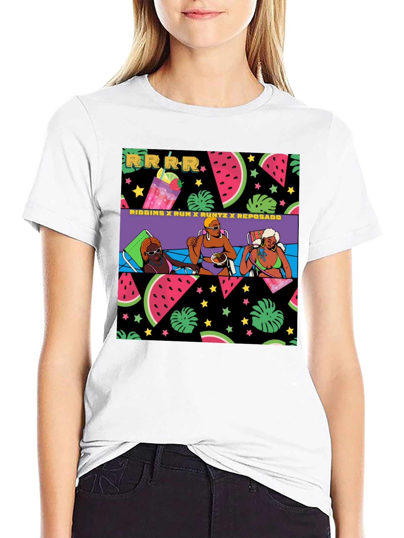 Summer Fun Graphic Print Black T-Shirt