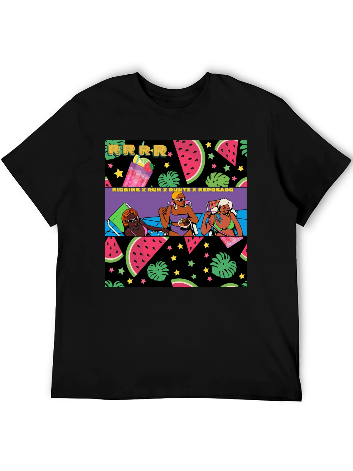 Summer Fun Graphic Print Black T-Shirt