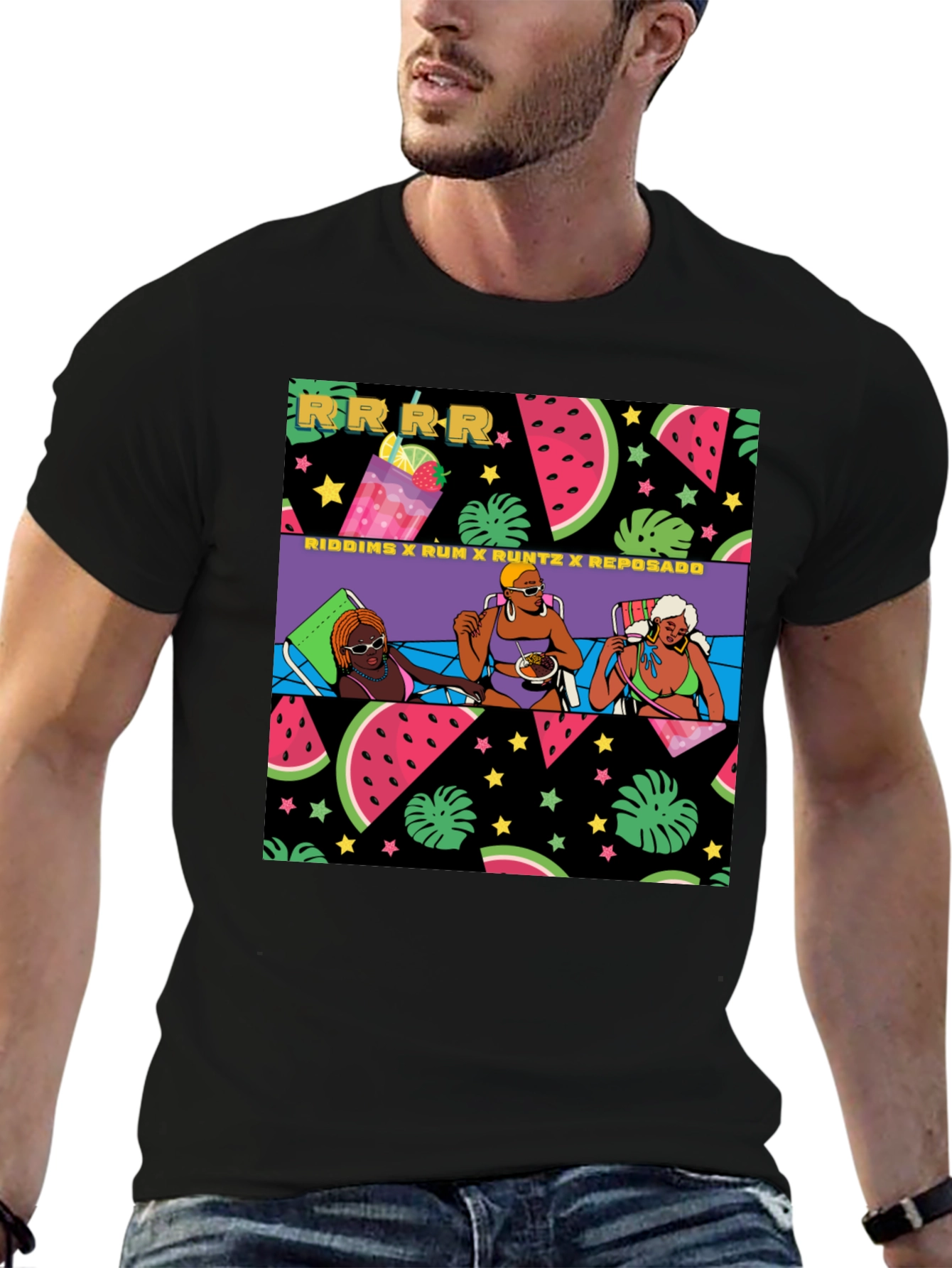 Summer Fun Graphic Print Black T-Shirt