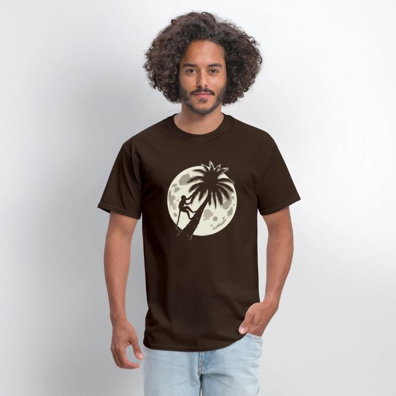 Monkey in a Palm Tree under a crescent moon