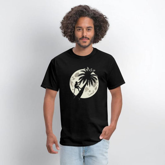 Monkey in a Palm Tree under a crescent moon