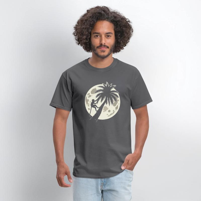 Monkey in a Palm Tree under a crescent moon