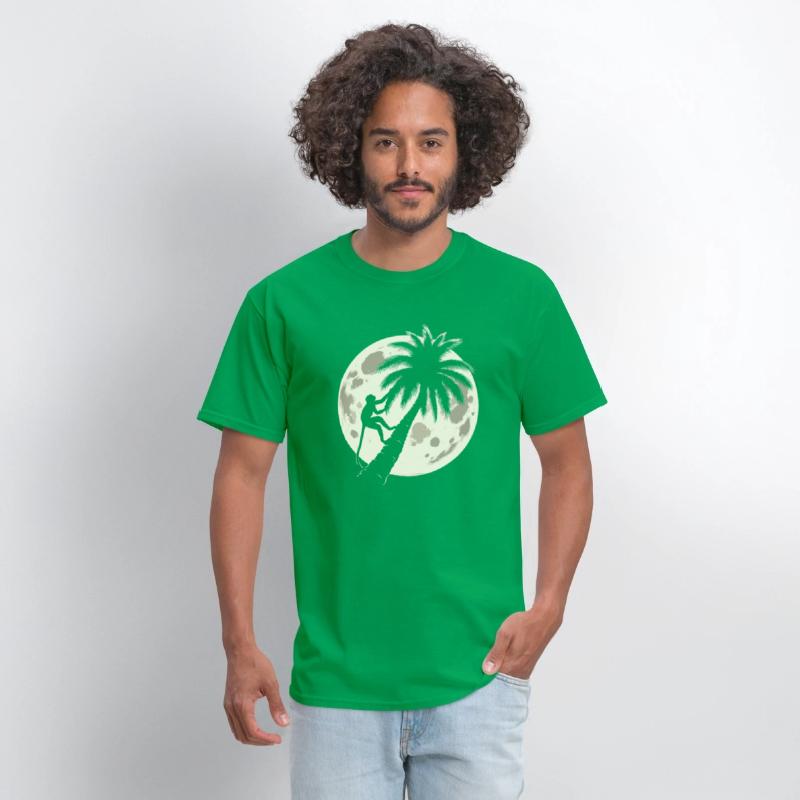 Monkey in a Palm Tree under a crescent moon