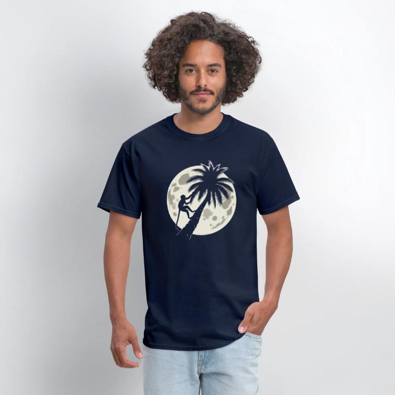 Monkey in a Palm Tree under a crescent moon