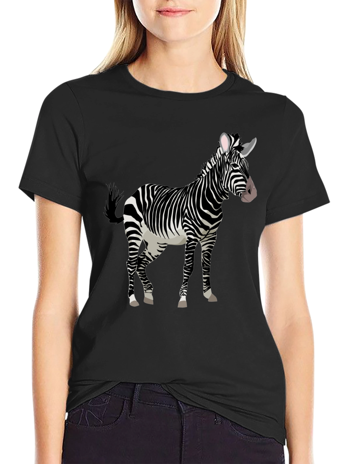 Zebra Graphic Print Black Tee Shirt