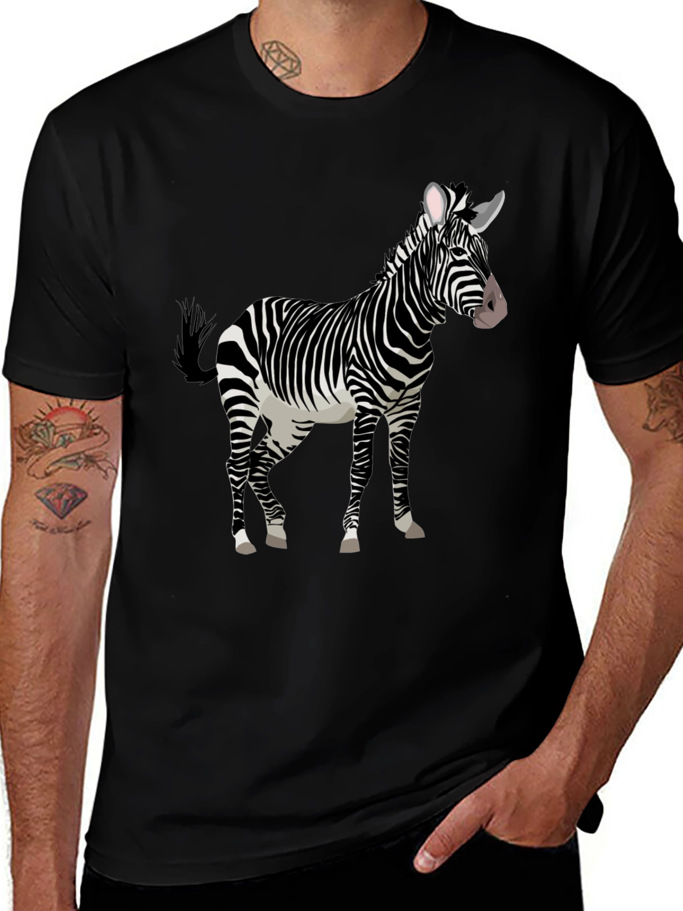 Zebra Graphic Print Black Tee Shirt