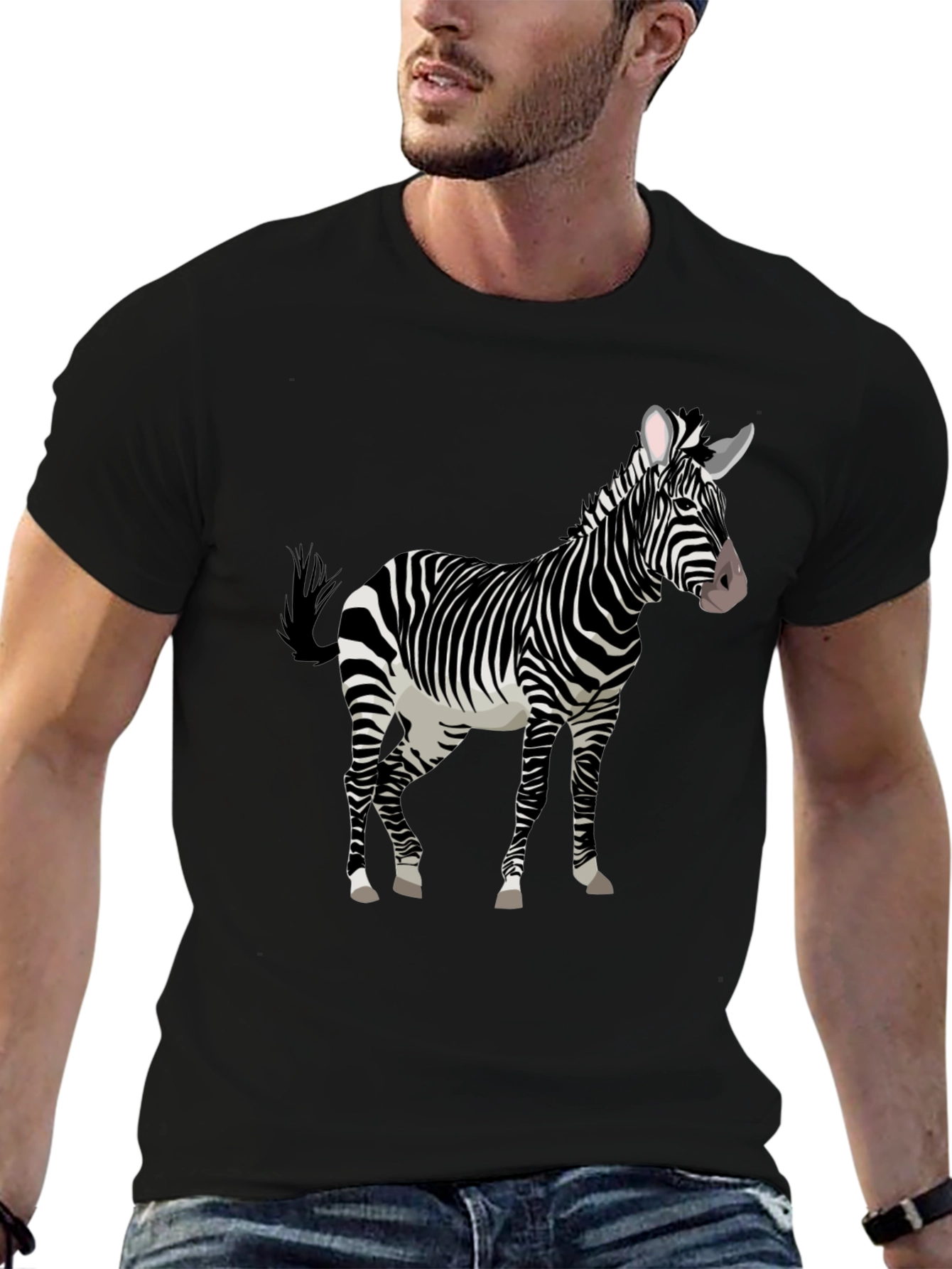 Zebra Graphic Print Black Tee Shirt