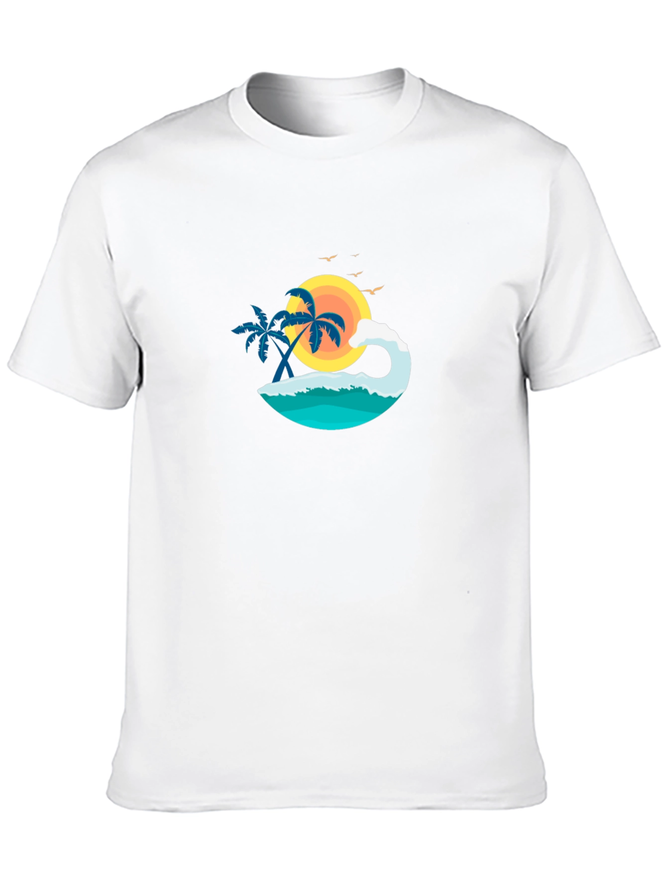 Tropical Beach Scene Graphic Black T-Shirt