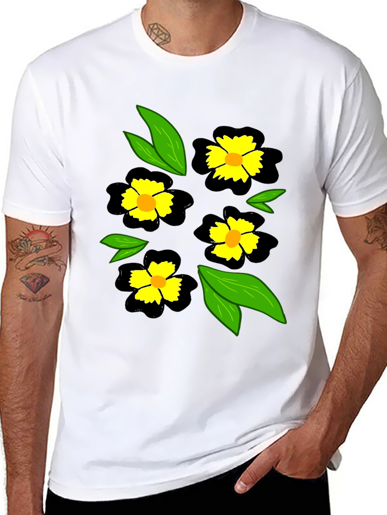Black Floral T-Shirt - Casual Wear