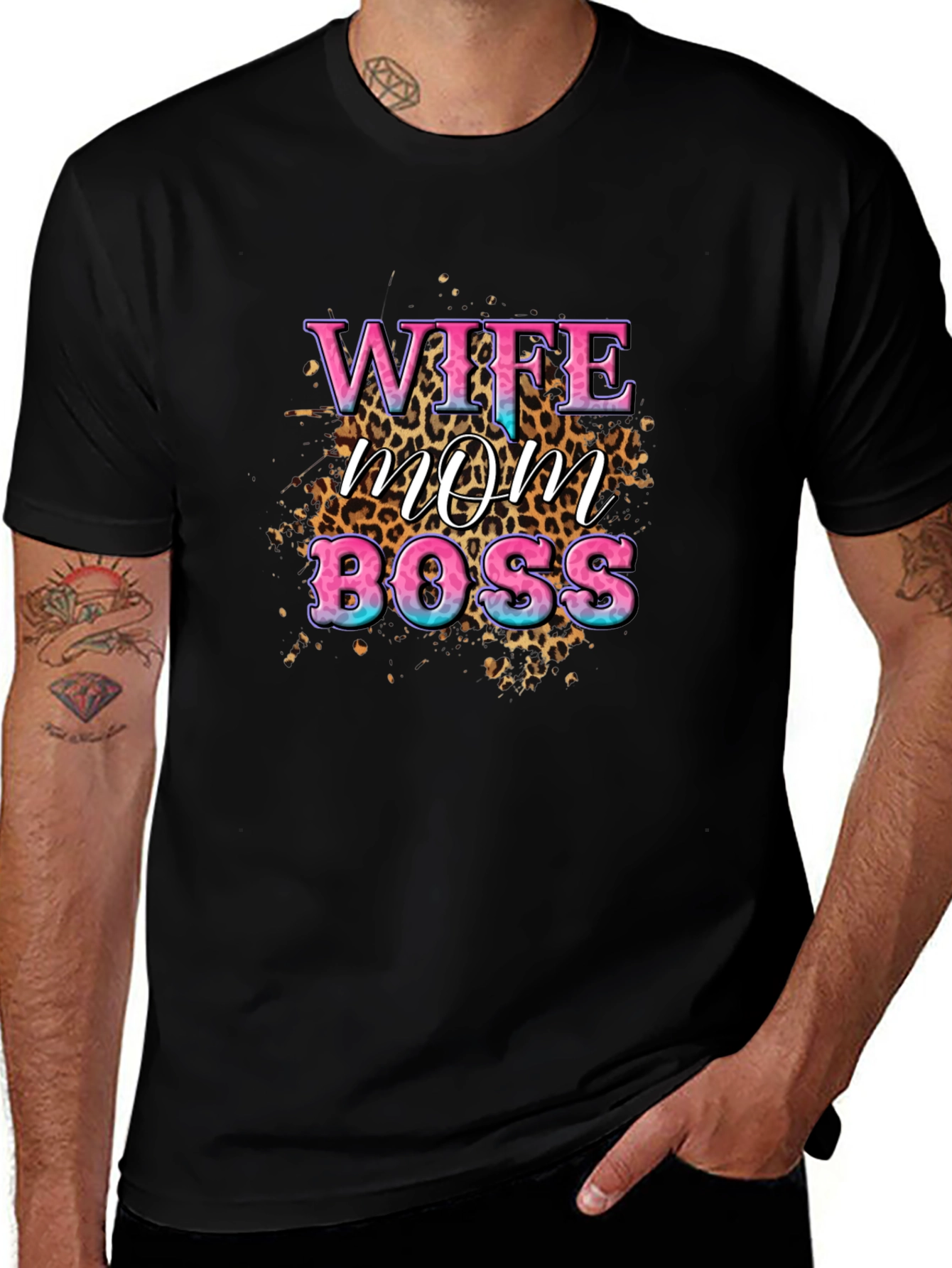 Wife Mom Boss Leopard Print Graphic T-Shirt