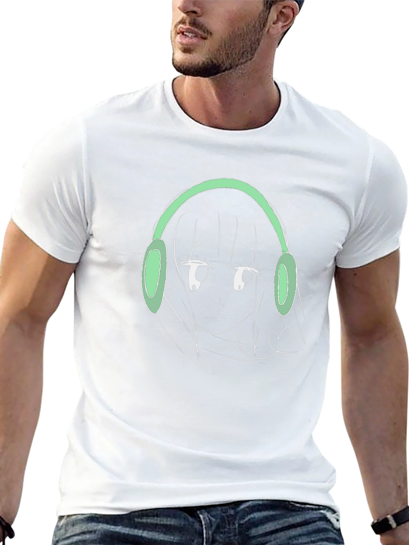 Anime Girl Headphones Graphic T-Shirt - Trendy Streetwear