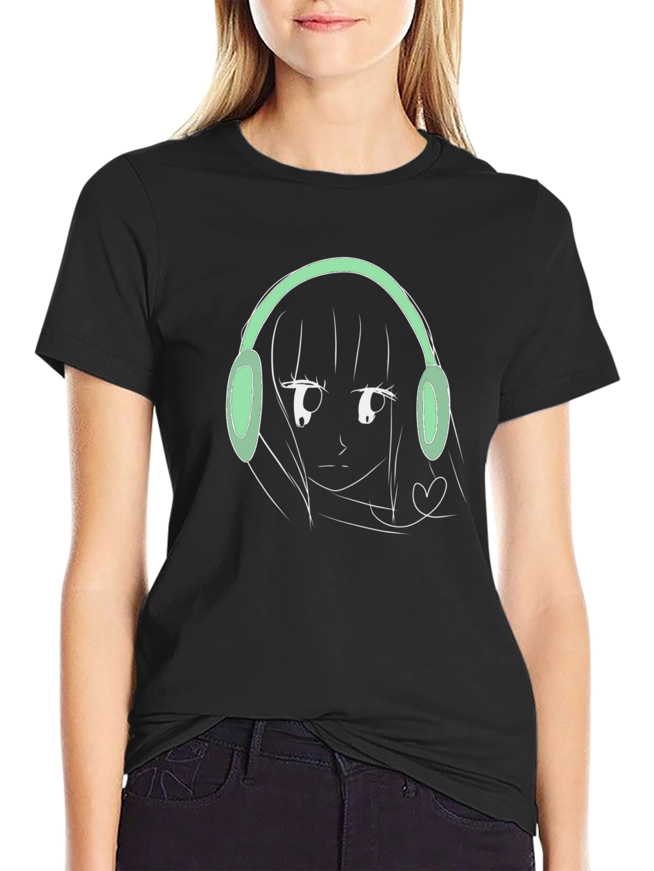 Anime Girl Headphones Graphic T-Shirt - Trendy Streetwear