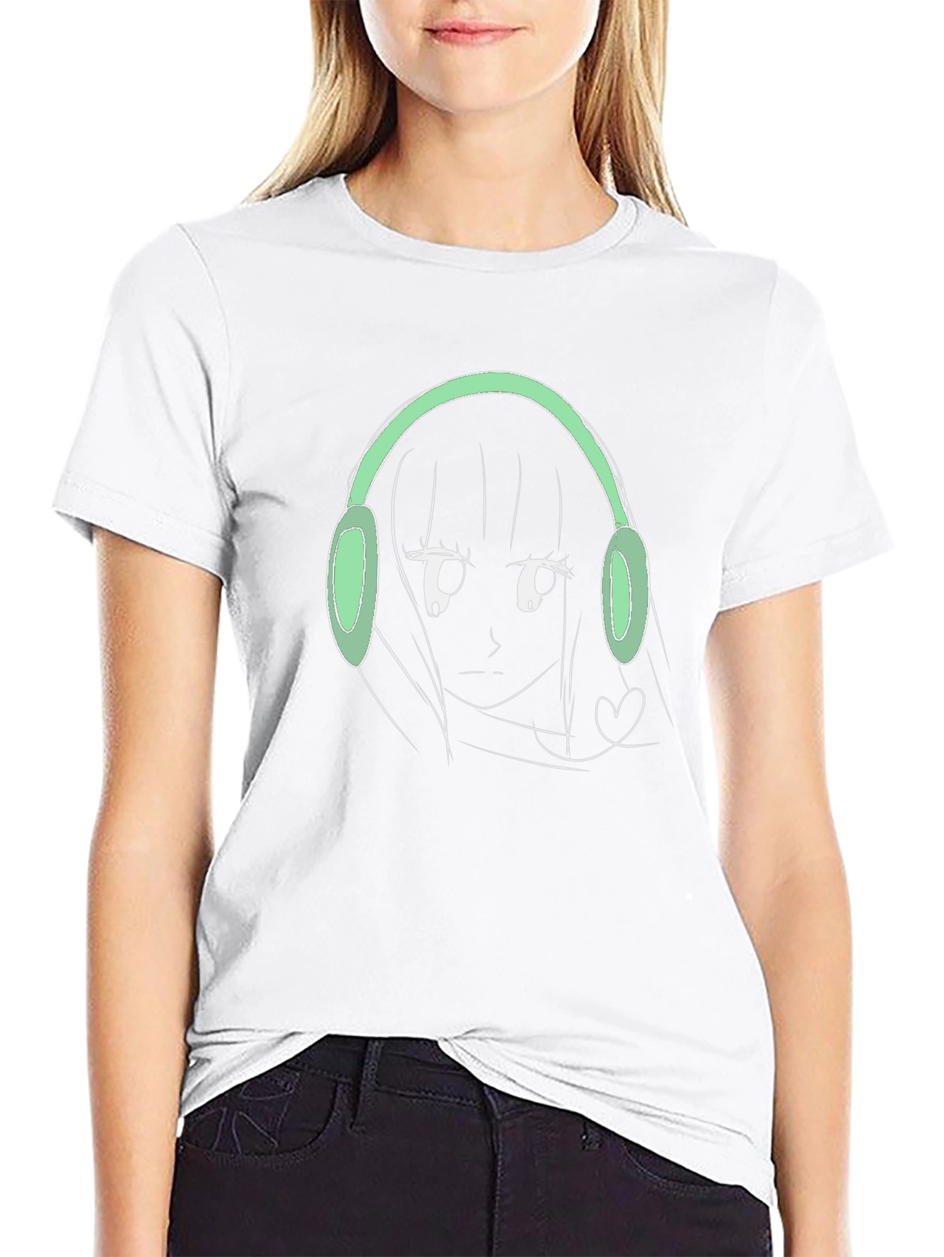 Anime Girl Headphones Graphic T-Shirt - Trendy Streetwear