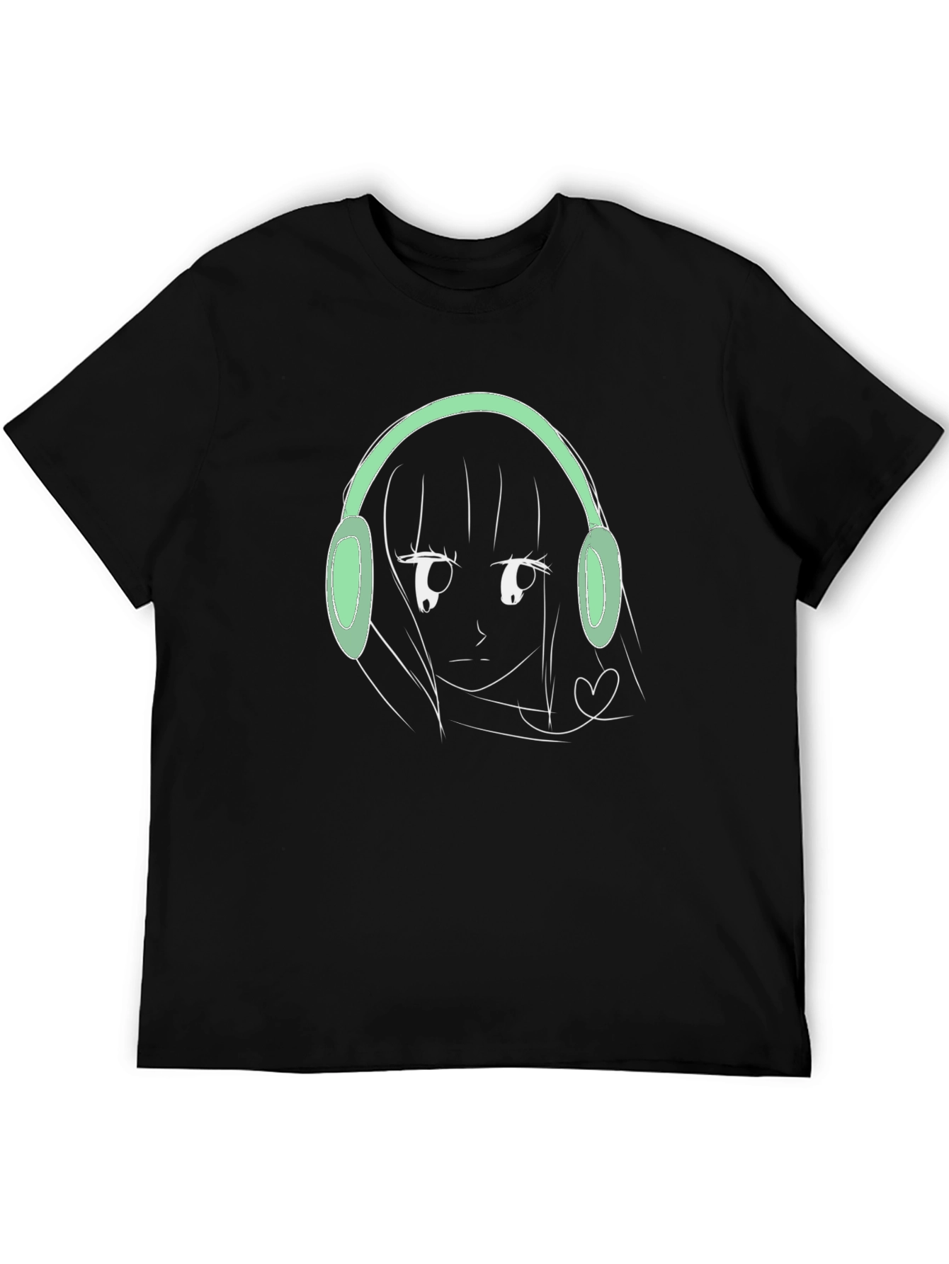Anime Girl Headphones Graphic T-Shirt - Trendy Streetwear
