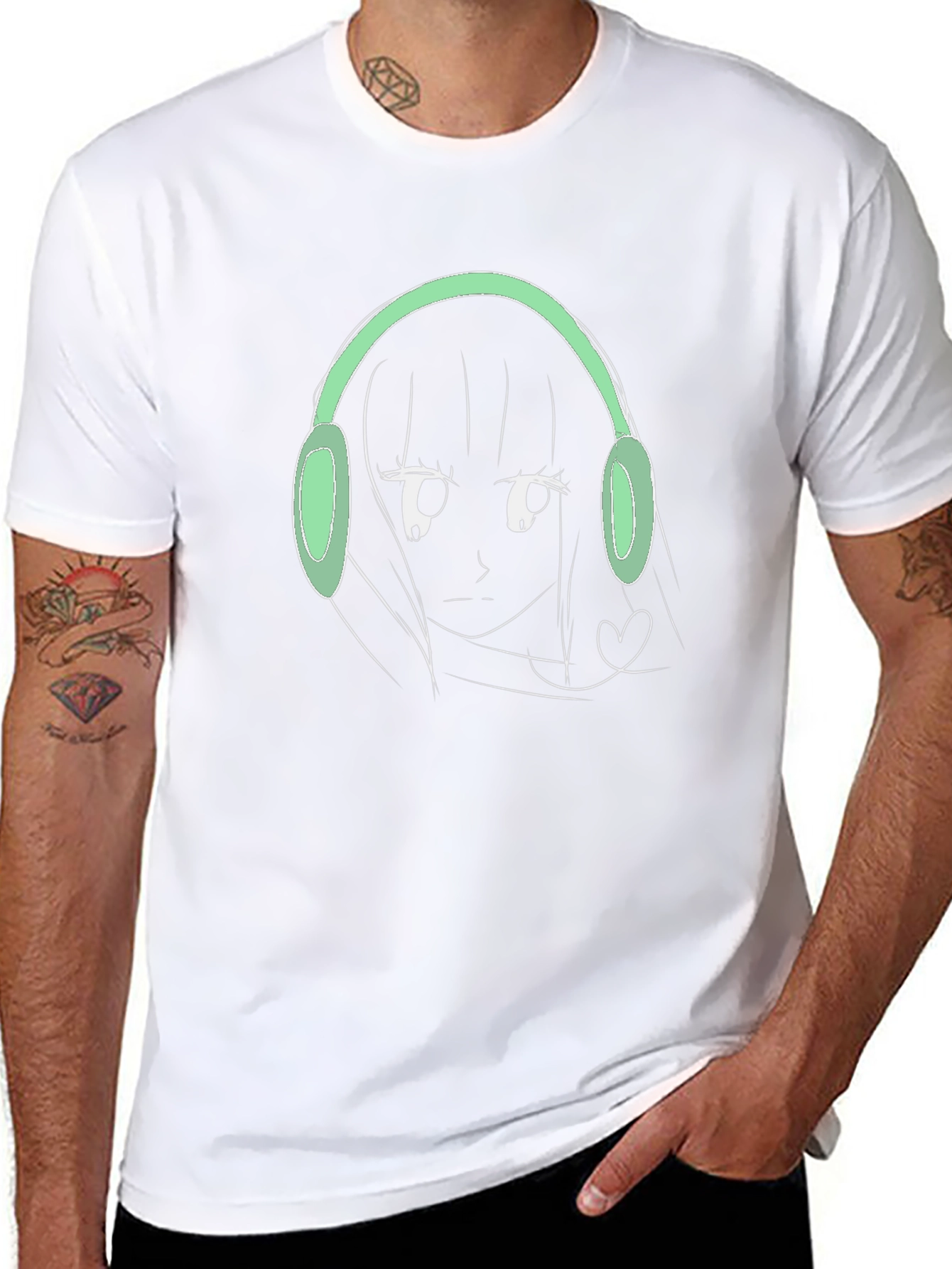 Anime Girl Headphones Graphic T-Shirt - Trendy Streetwear