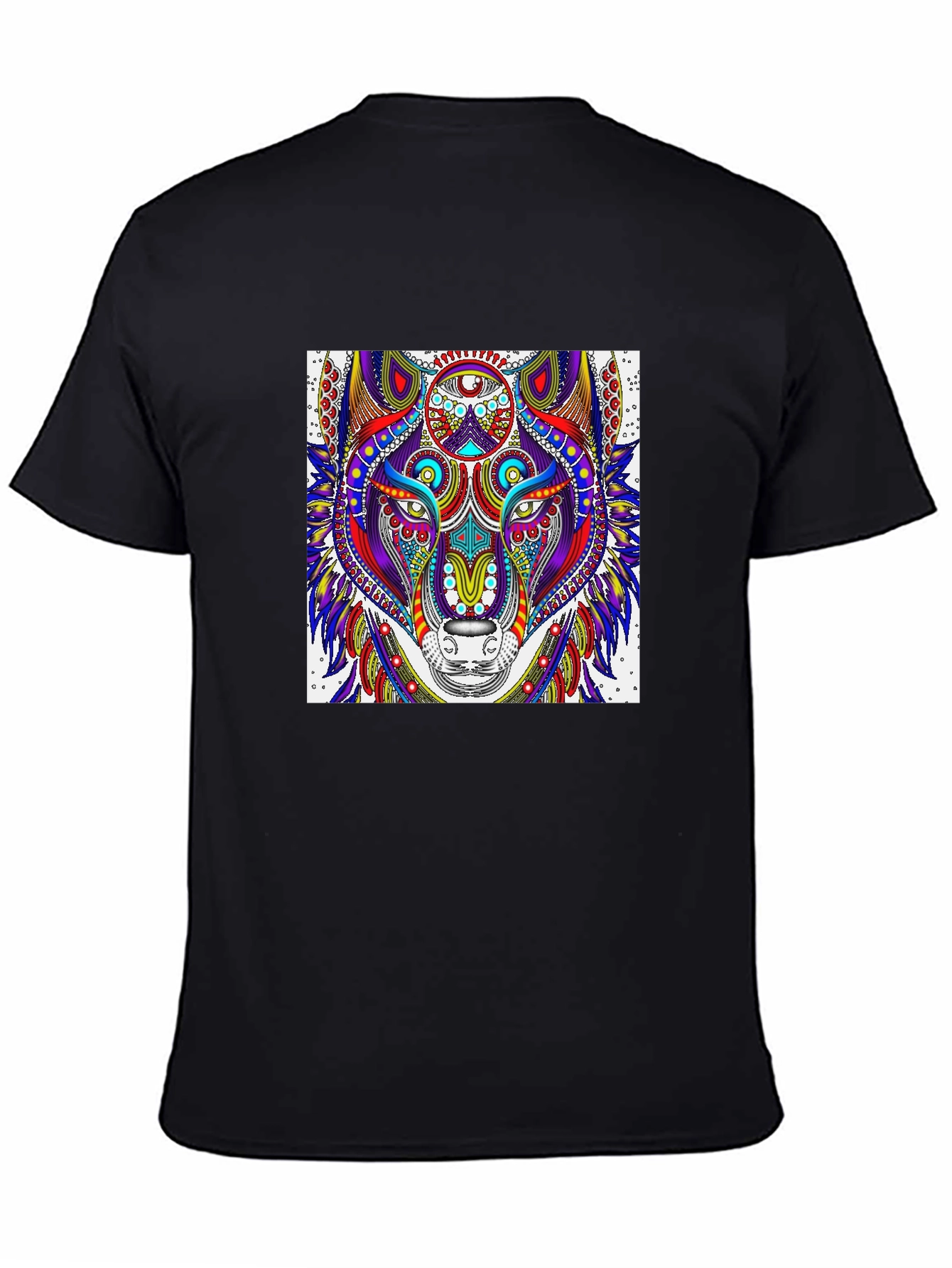 Wolf Art Black T-Shirt - Psychedelic Animal Design