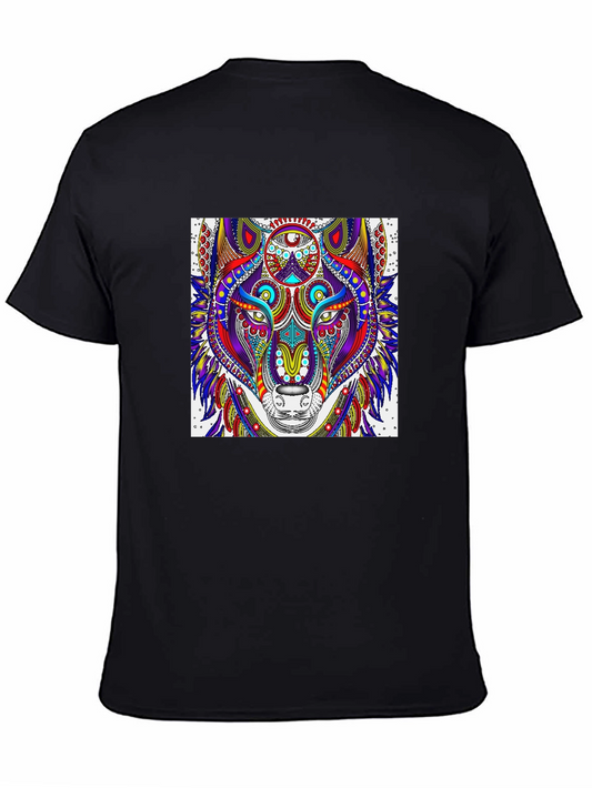 Wolf Art Black T-Shirt - Psychedelic Animal Design