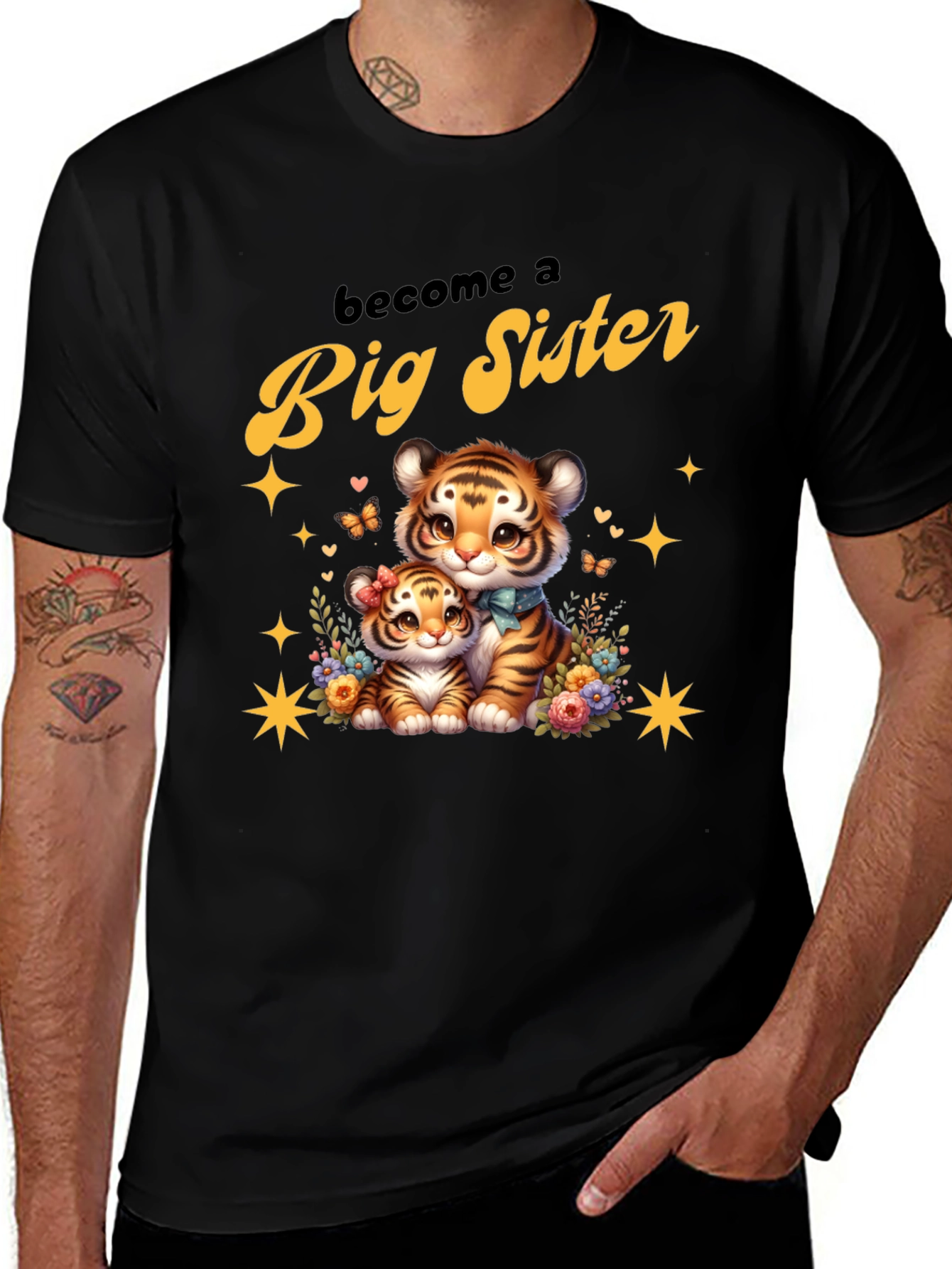 Become a Big Sister Cute Tiger Graphic Tee