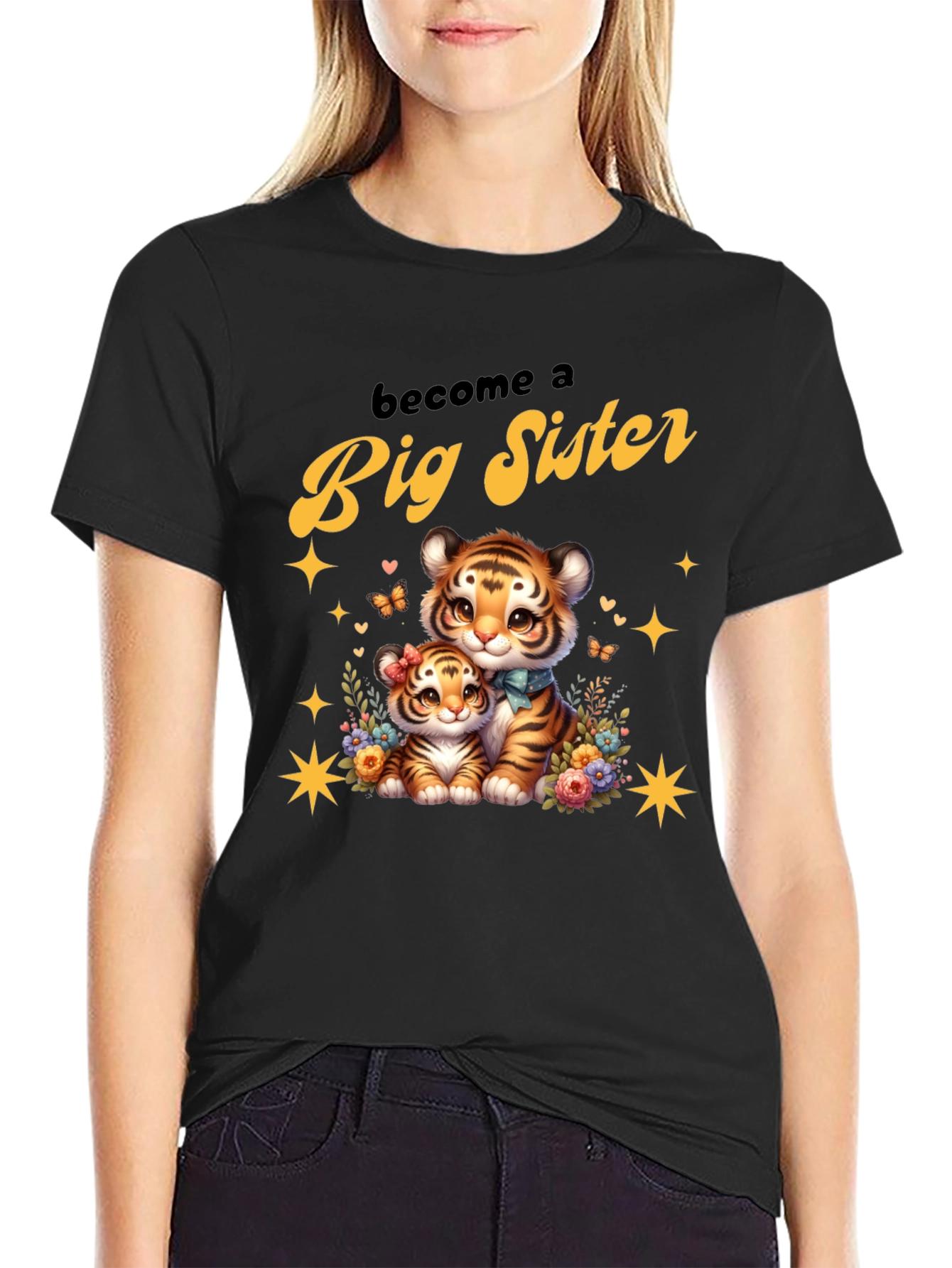 Become a Big Sister Cute Tiger Graphic Tee