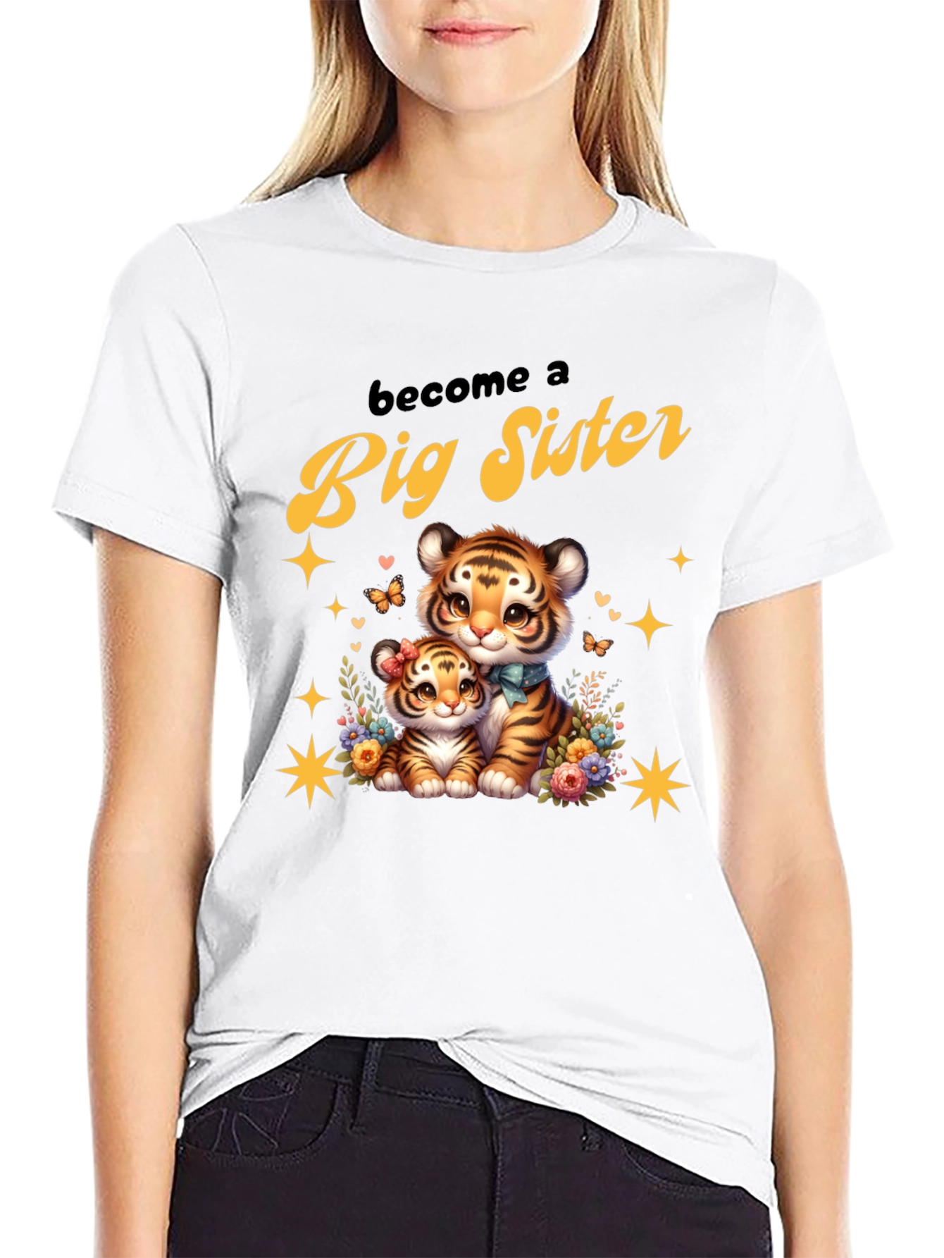 Become a Big Sister Cute Tiger Graphic Tee