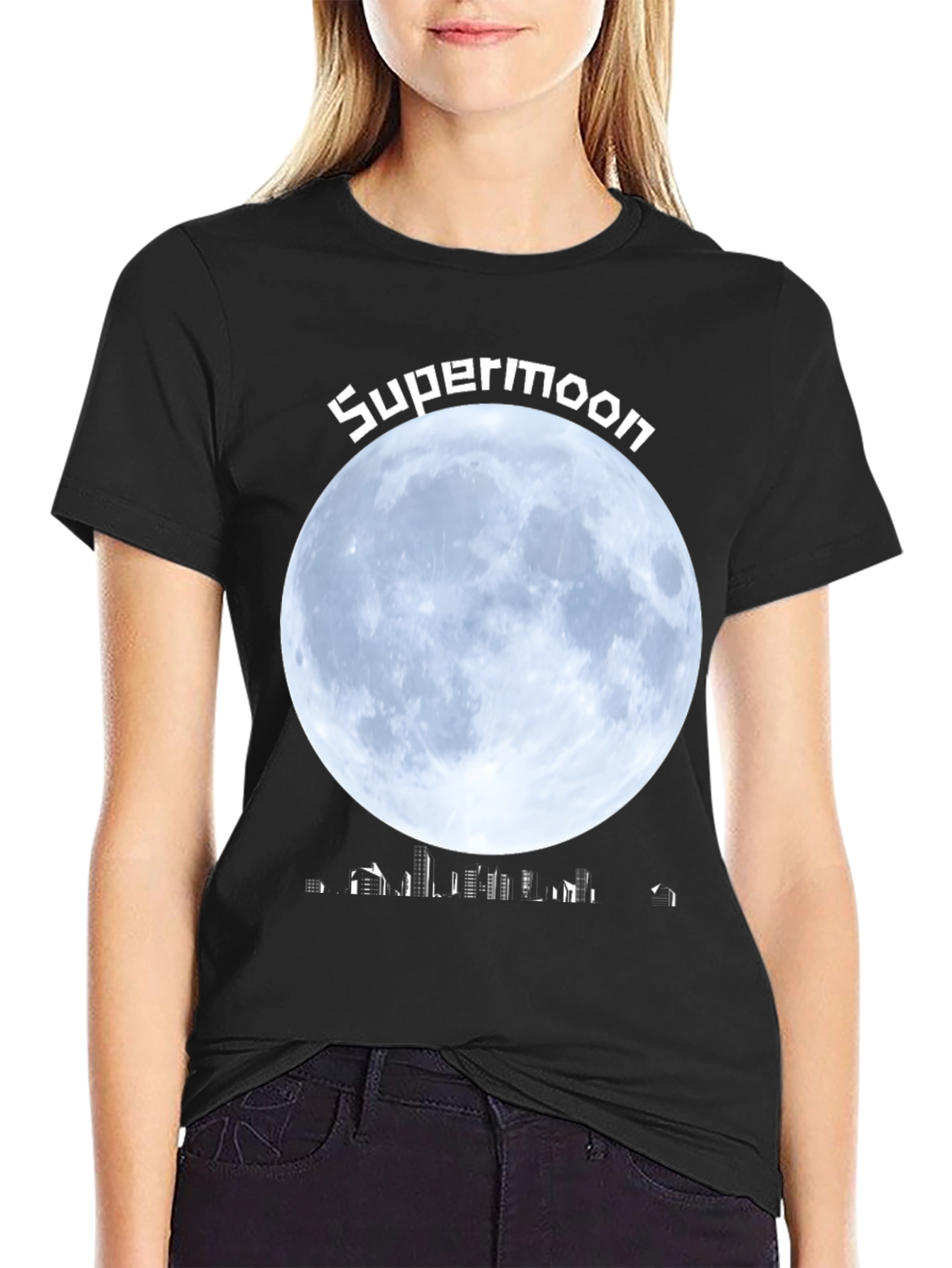 Supermoon Cityscape Graphic T-Shirt