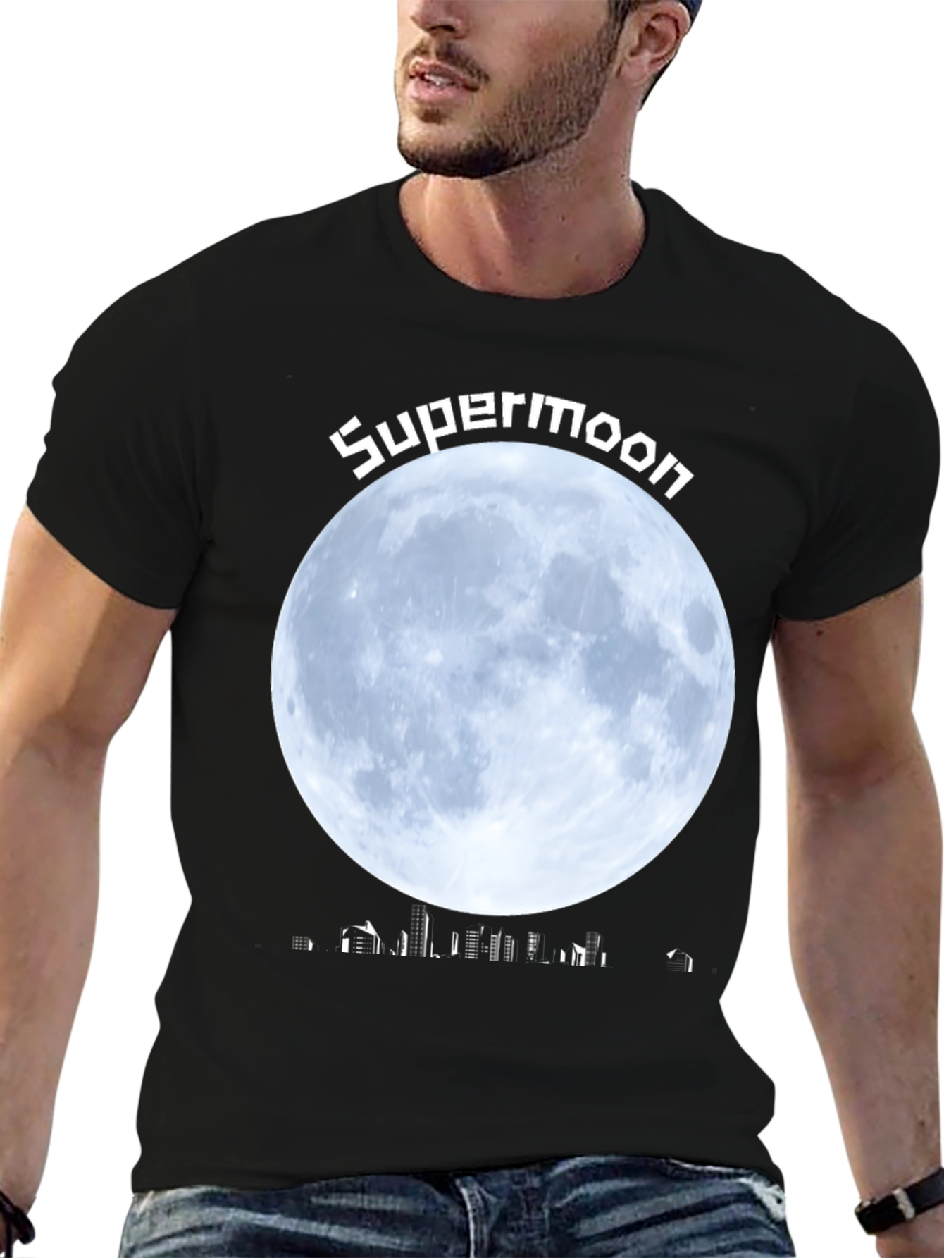 Supermoon Cityscape Graphic T-Shirt