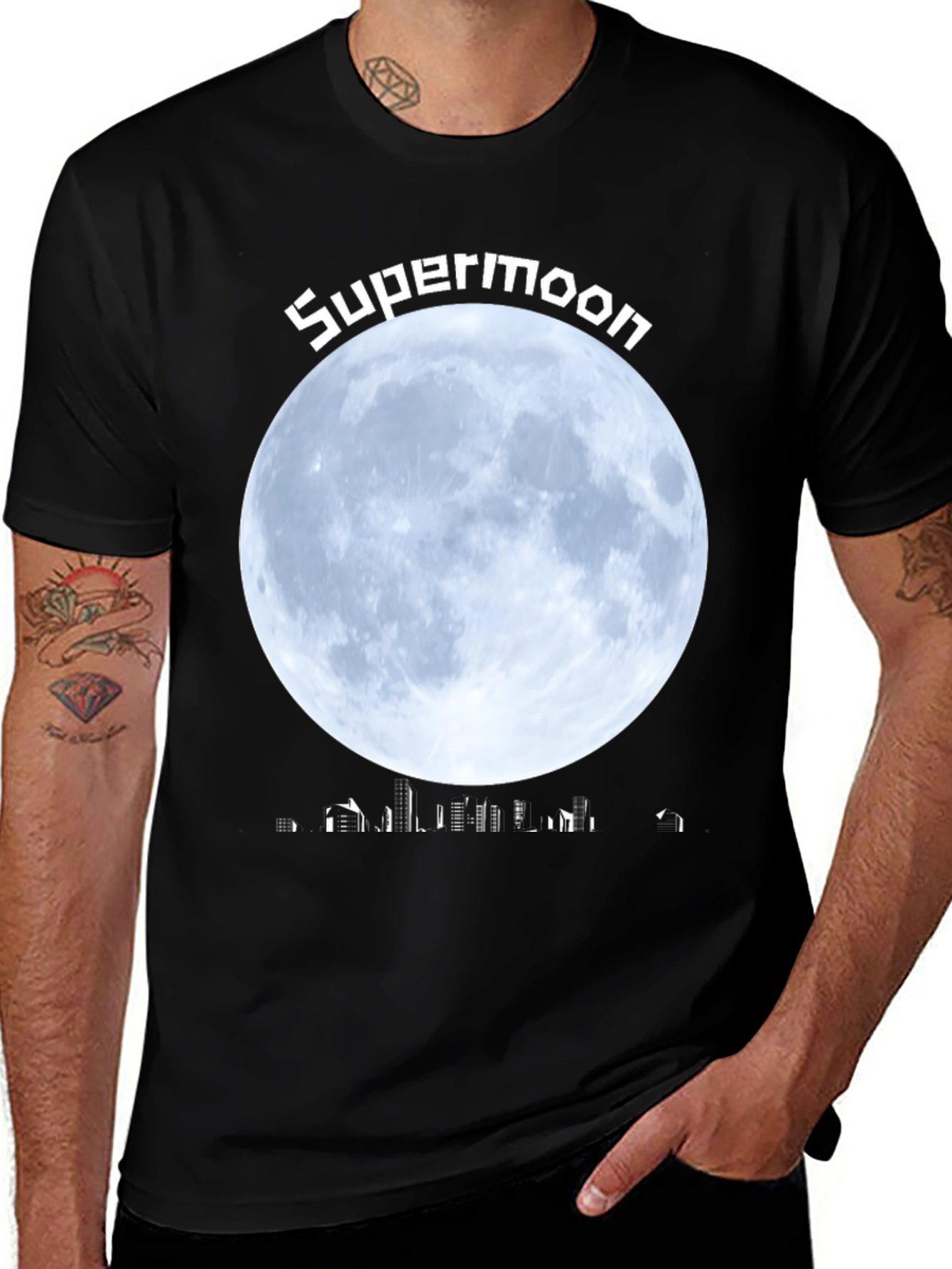 Supermoon Cityscape Graphic T-Shirt