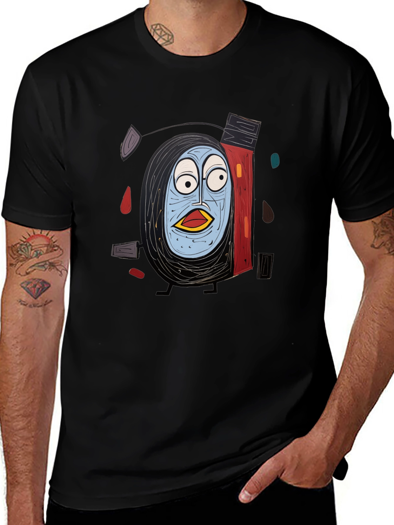 Abstract Character Graphic Print Black T-Shirt