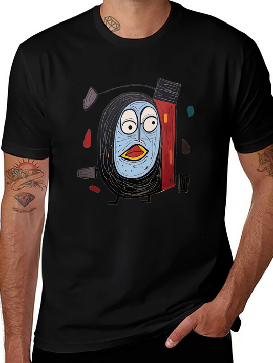Abstract Character Graphic Print Black T-Shirt