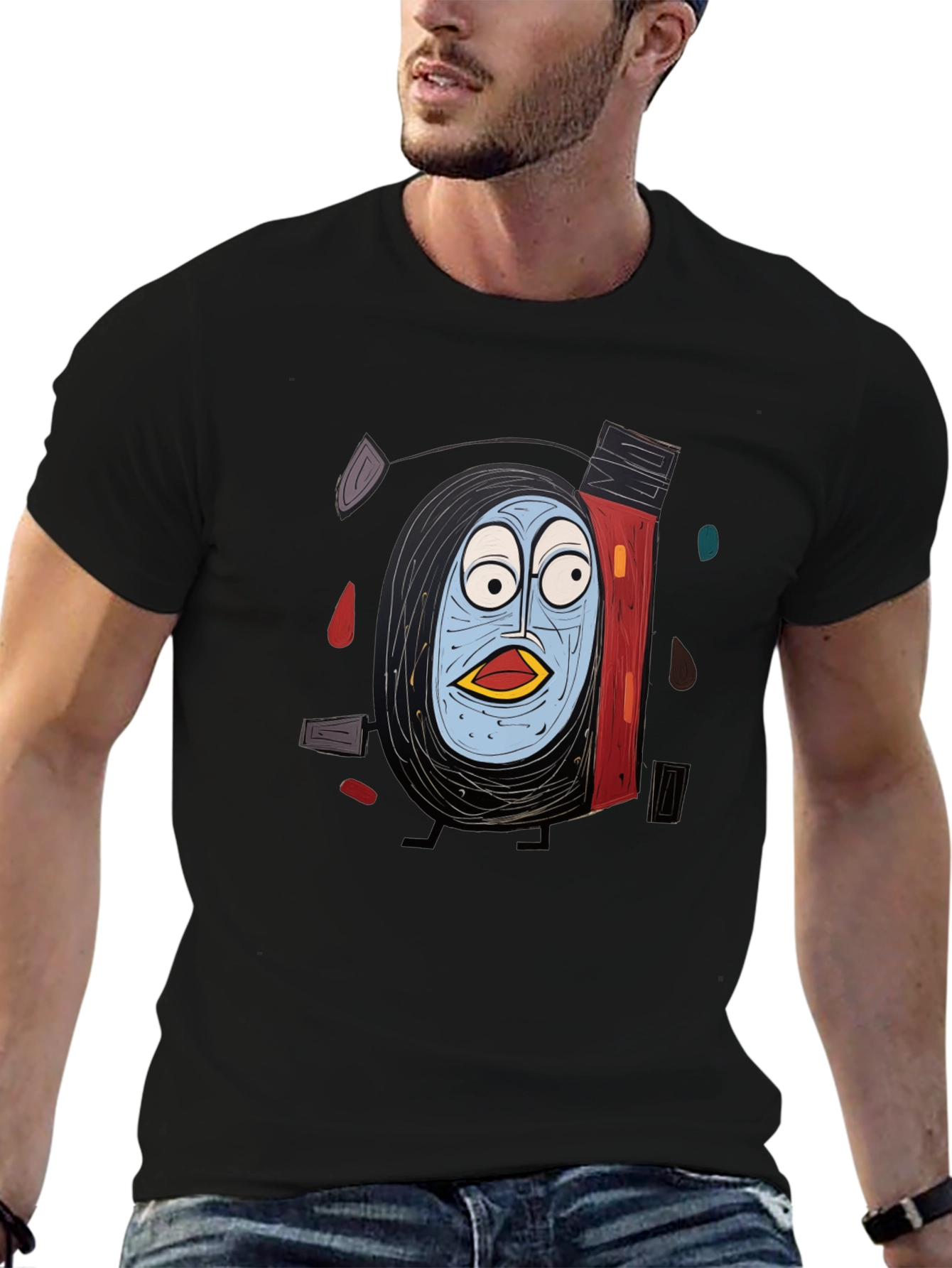 Abstract Character Graphic Print Black T-Shirt