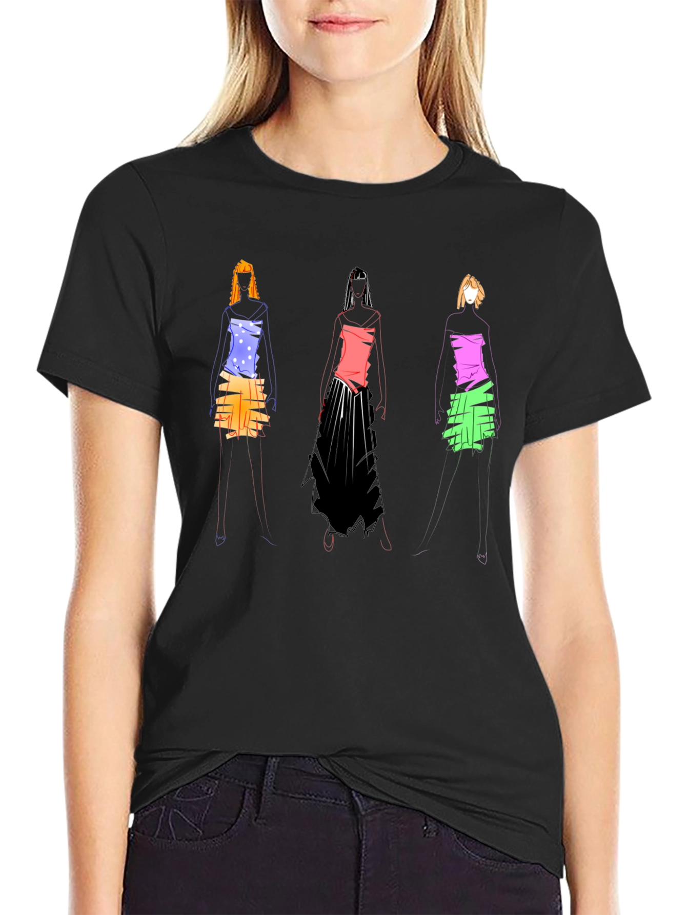 Abstract Fashion Sketch Black T-Shirt