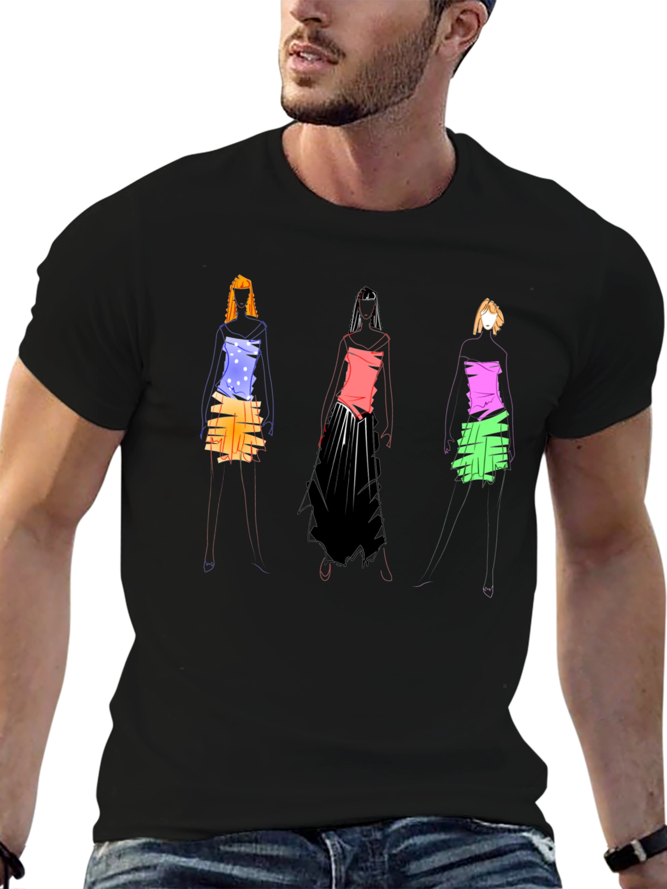 Abstract Fashion Sketch Black T-Shirt