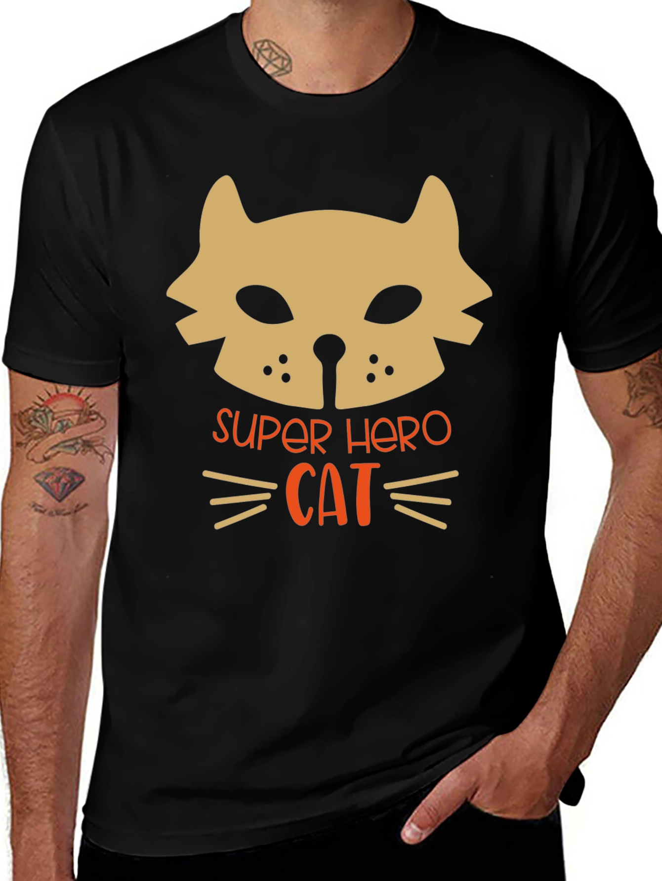 Super Hero Cat Graphic T-Shirt