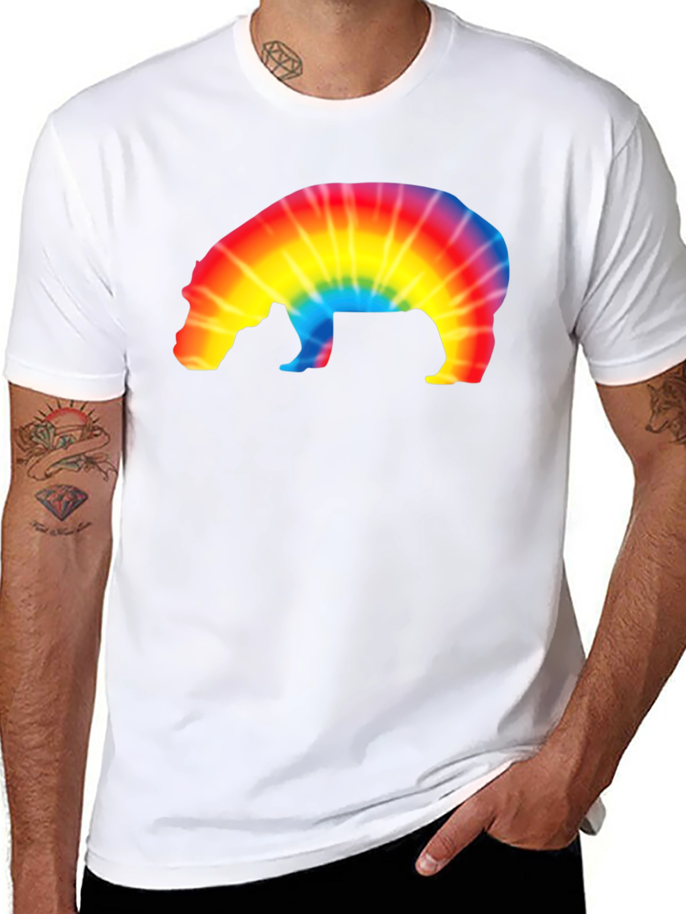 Tie-Dye Hippo Graphic Tee - Black Unisex T-Shirt