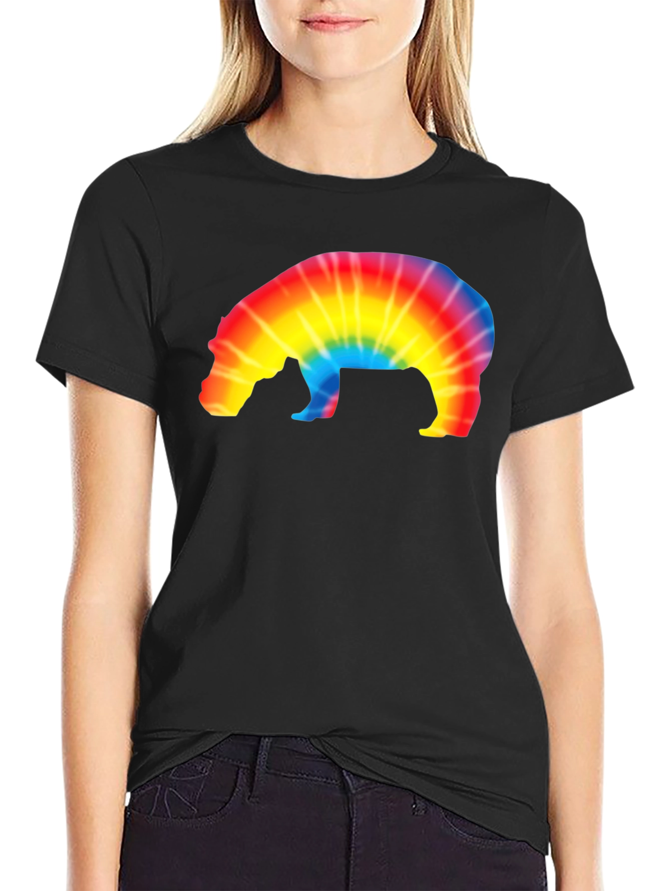 Tie-Dye Hippo Graphic Tee - Black Unisex T-Shirt