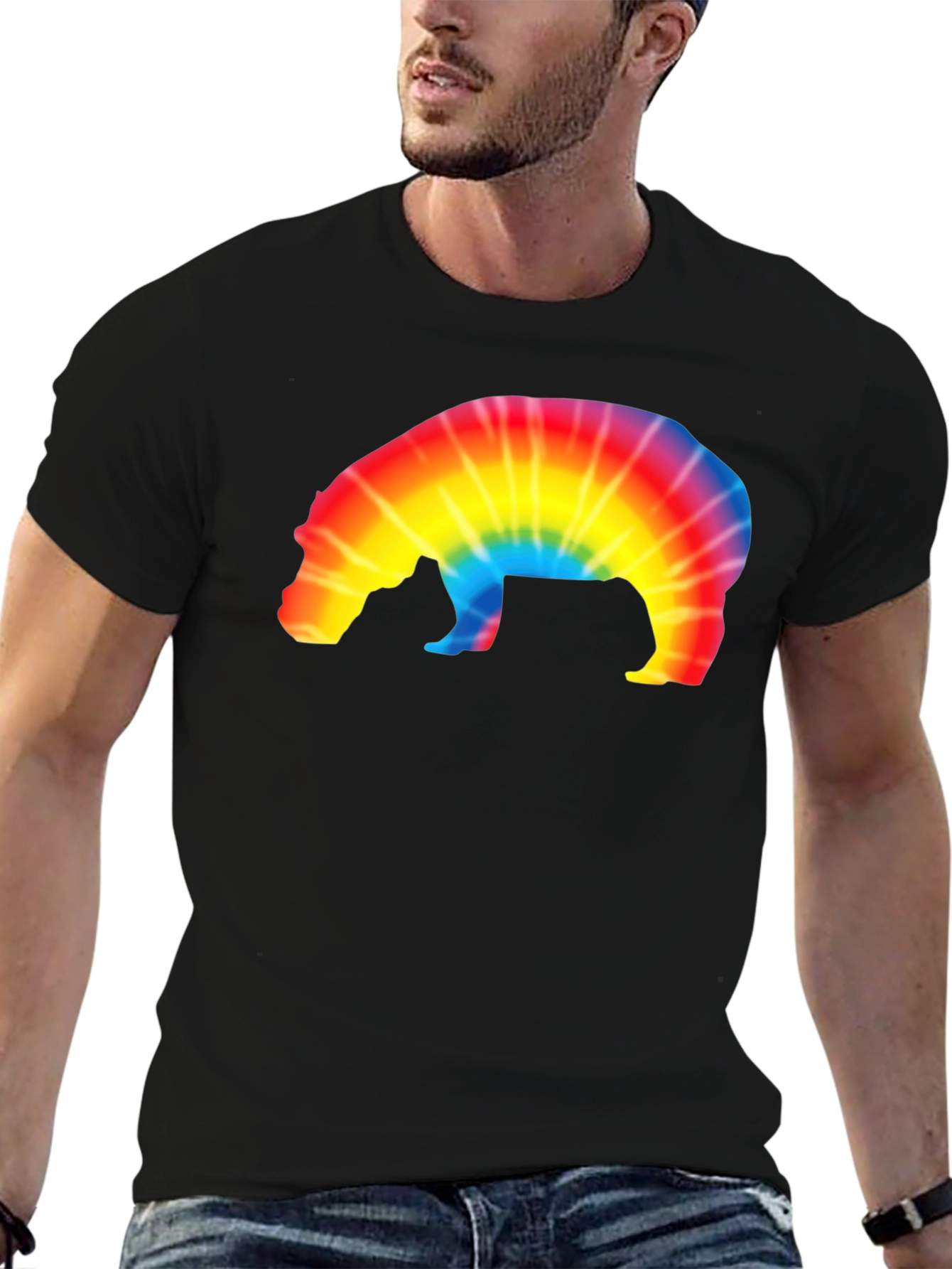 Tie-Dye Hippo Graphic Tee - Black Unisex T-Shirt