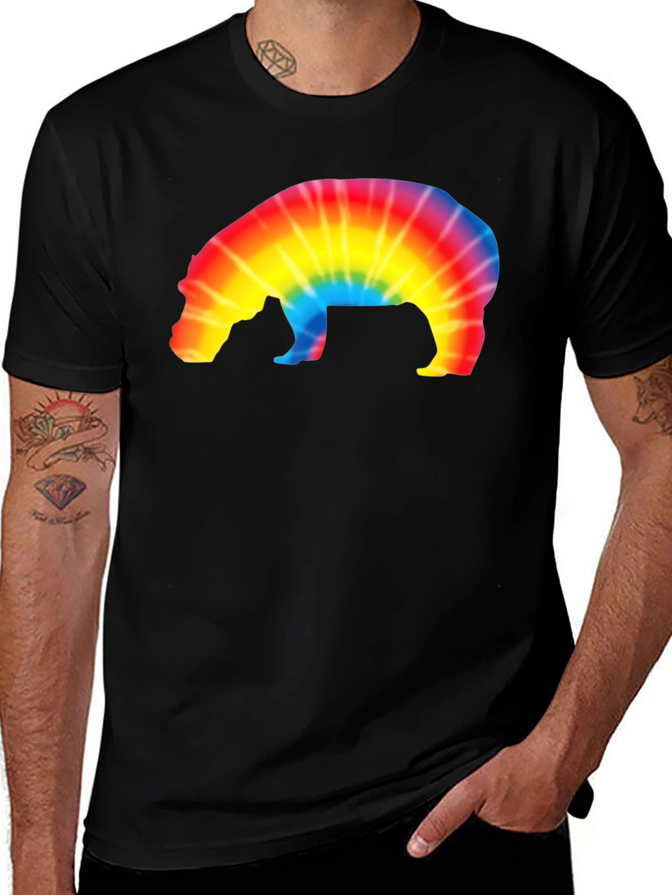 Tie-Dye Hippo Graphic Tee - Black Unisex T-Shirt