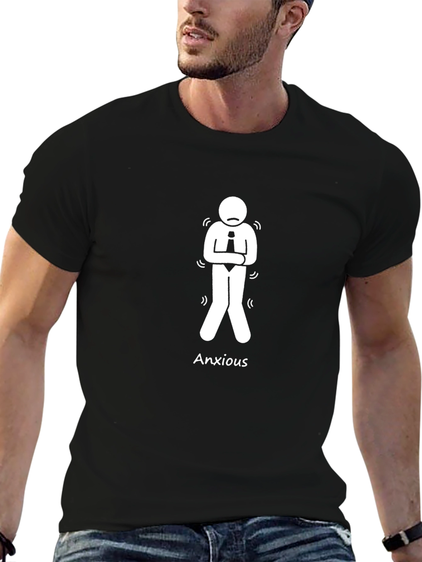 Anxious Man Graphic Tee - Black Cotton T-Shirt