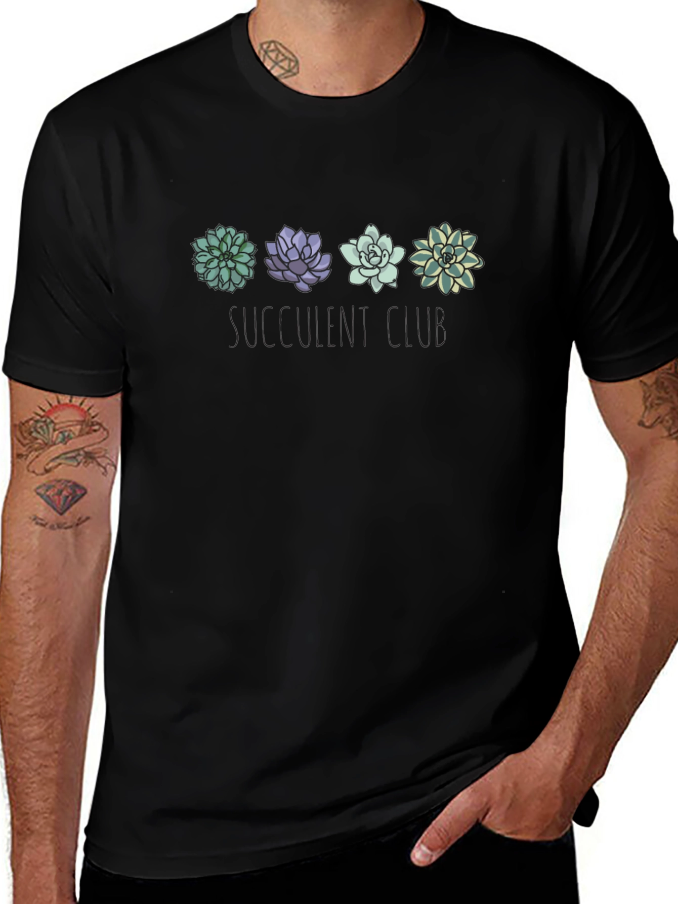 Succulent Squad Graphic Tee - Black Cotton Shirt