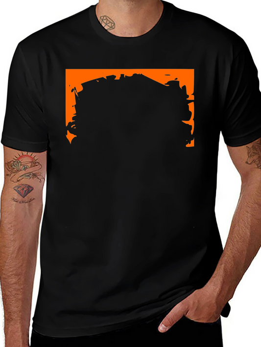 Black Graphic Tee with Orange Border
