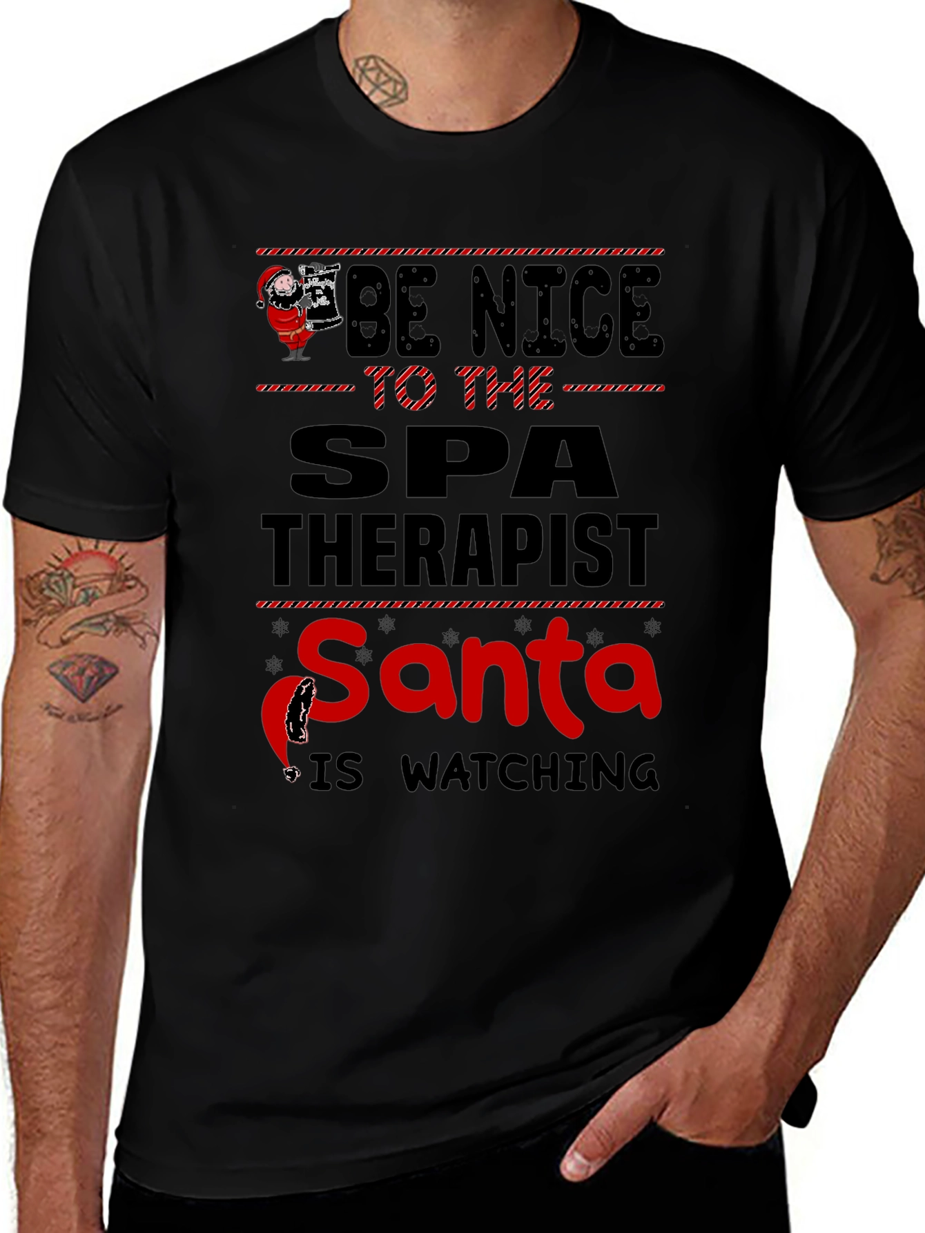 Be Nice To The Spa Therapist Santa Watching T-Shirt
