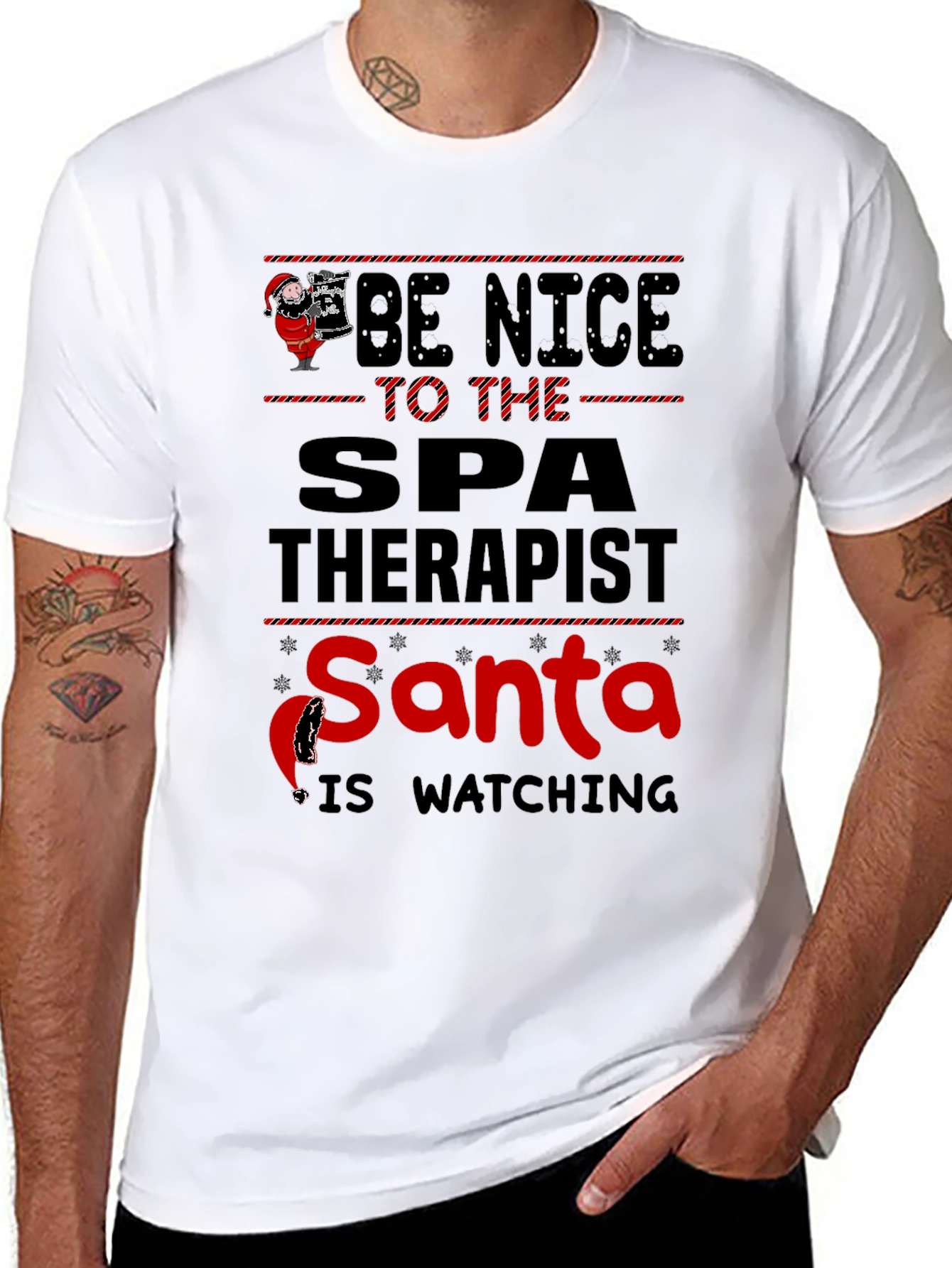Be Nice To The Spa Therapist Santa Watching T-Shirt