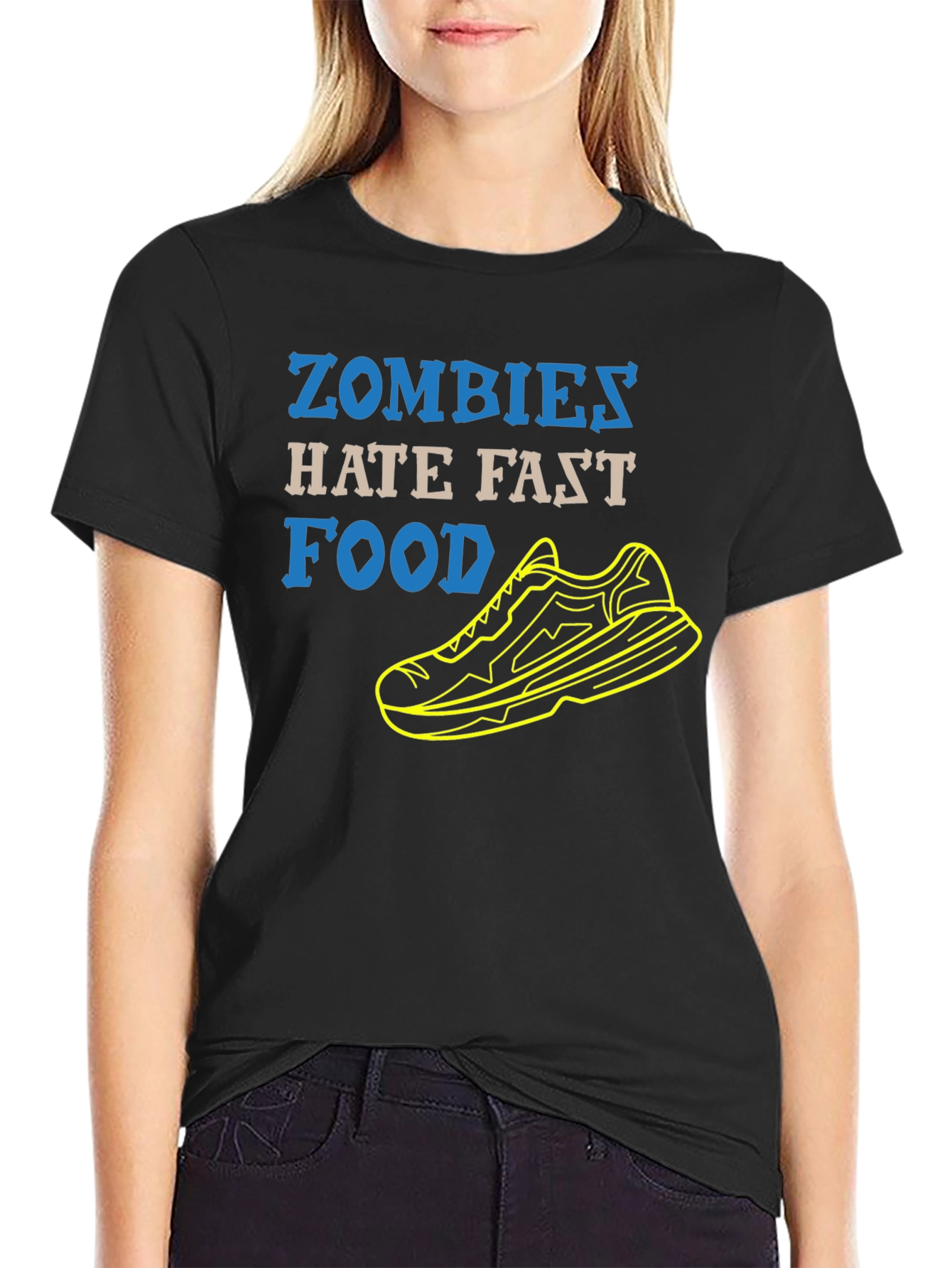 Zombies Hate Fast Food Running Shoe Black T-Shirt