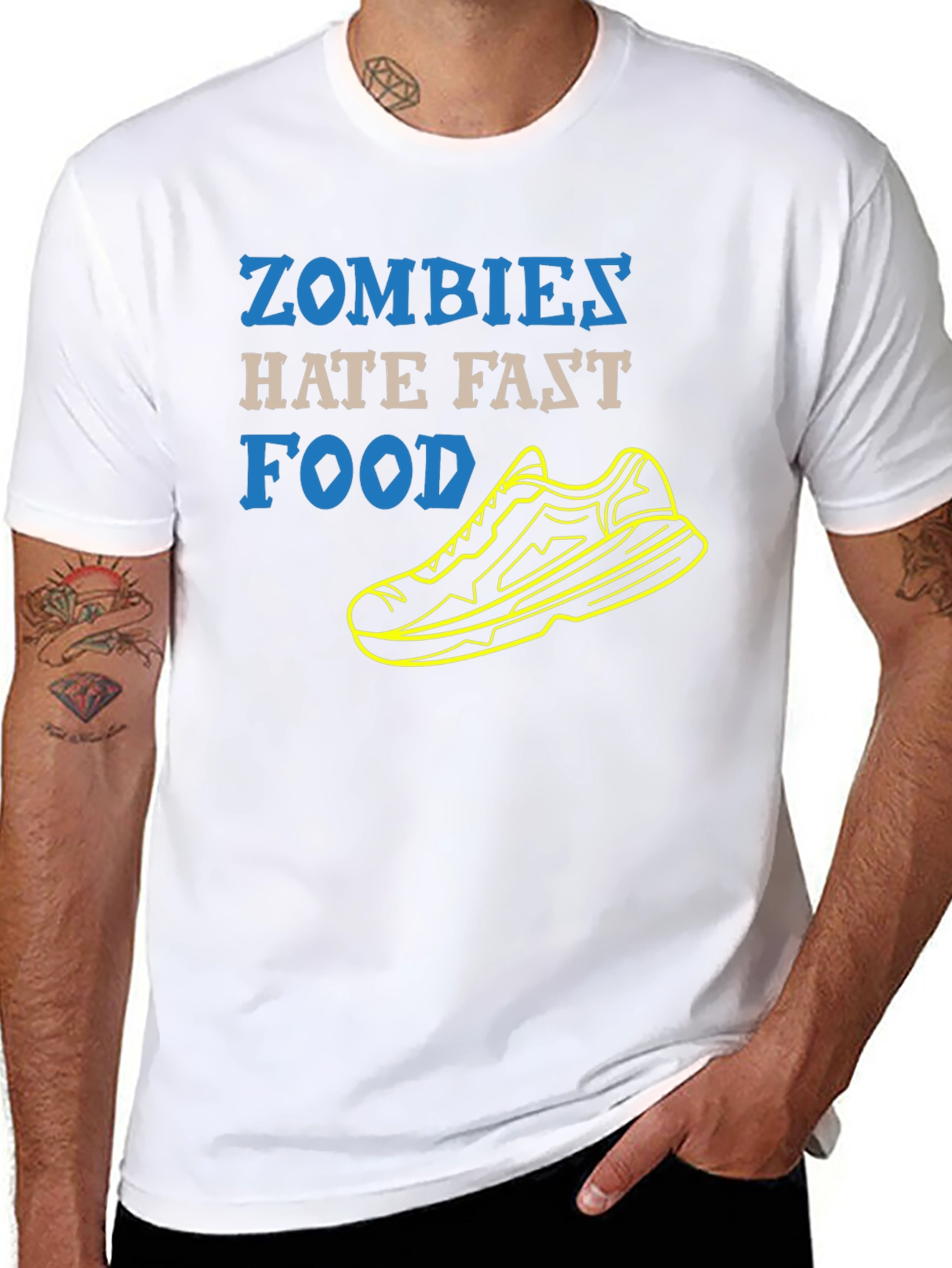 Zombies Hate Fast Food Running Shoe Black T-Shirt