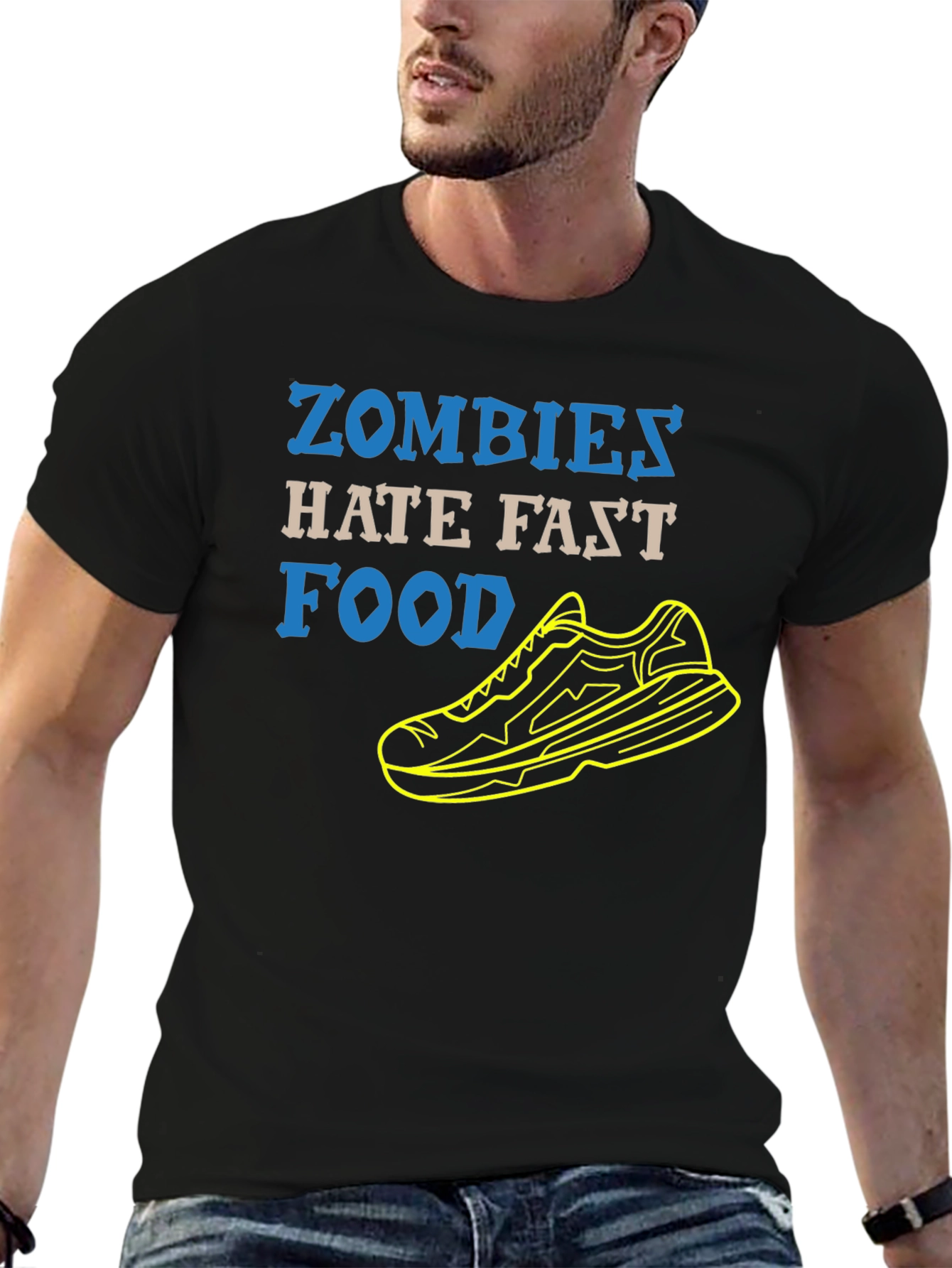 Zombies Hate Fast Food Running Shoe Black T-Shirt