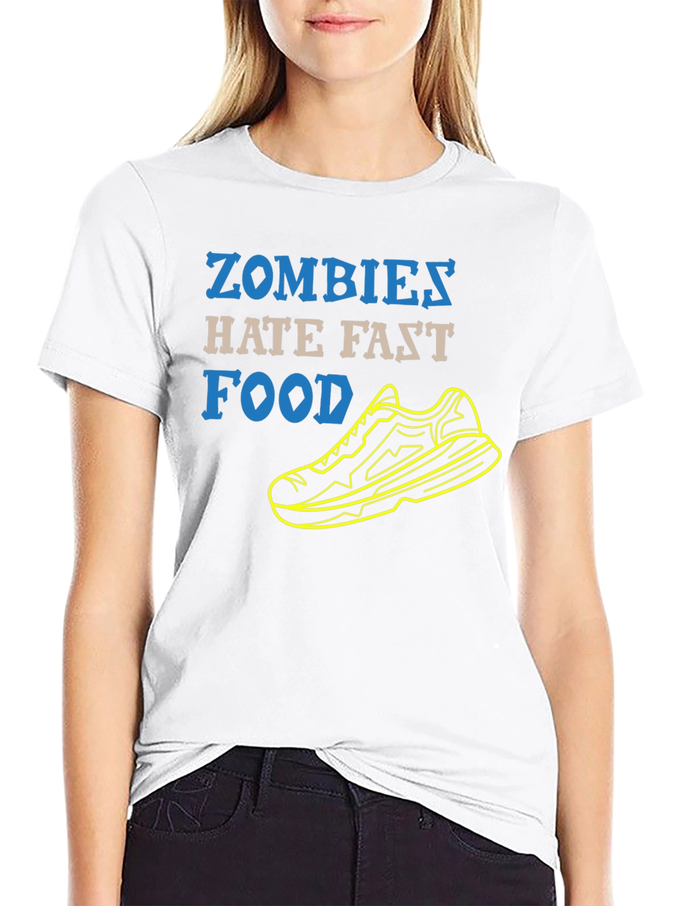 Zombies Hate Fast Food Running Shoe Black T-Shirt